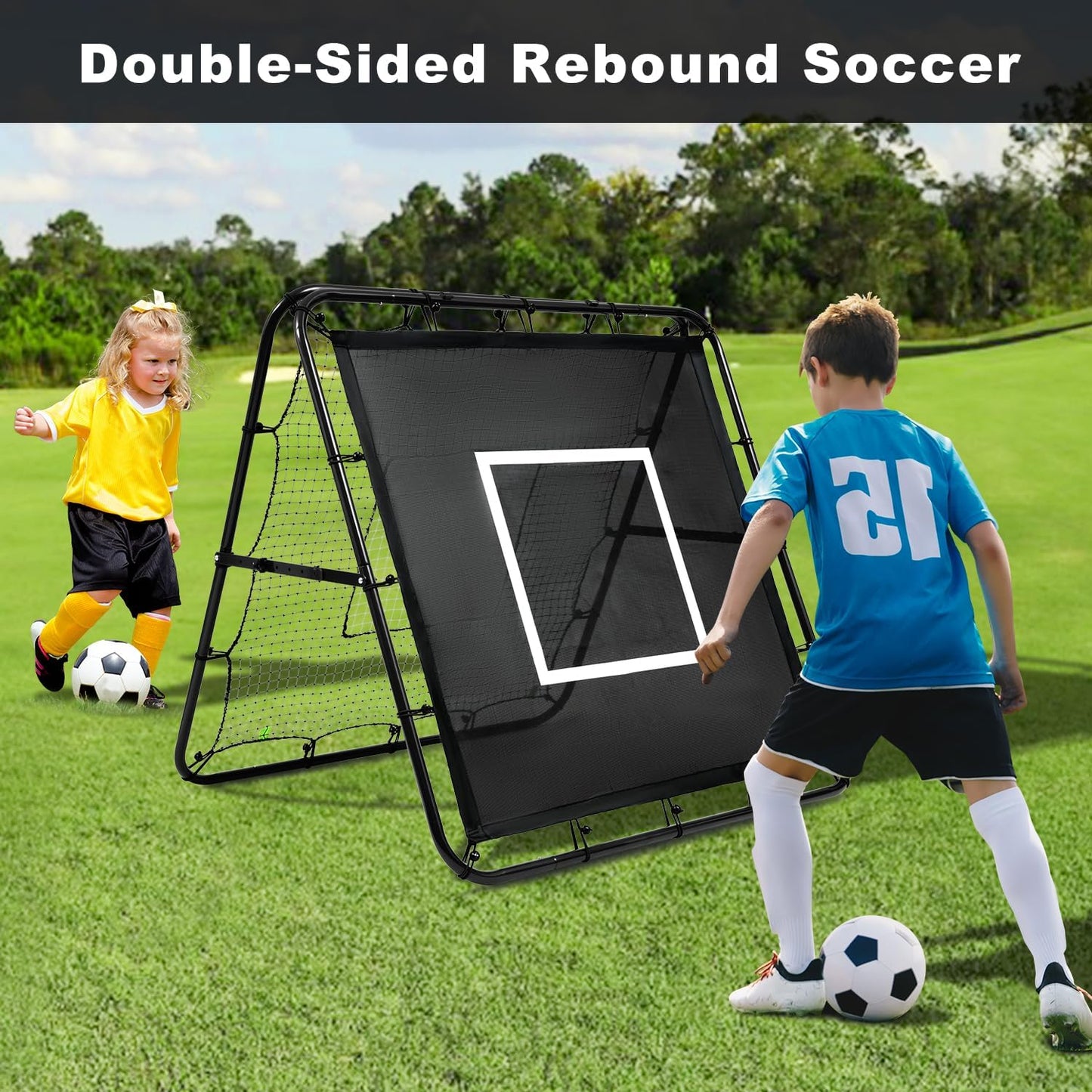 Doppelseitiges Rebounder-Netz für Fussballtraining, Schwarz + Schwarz