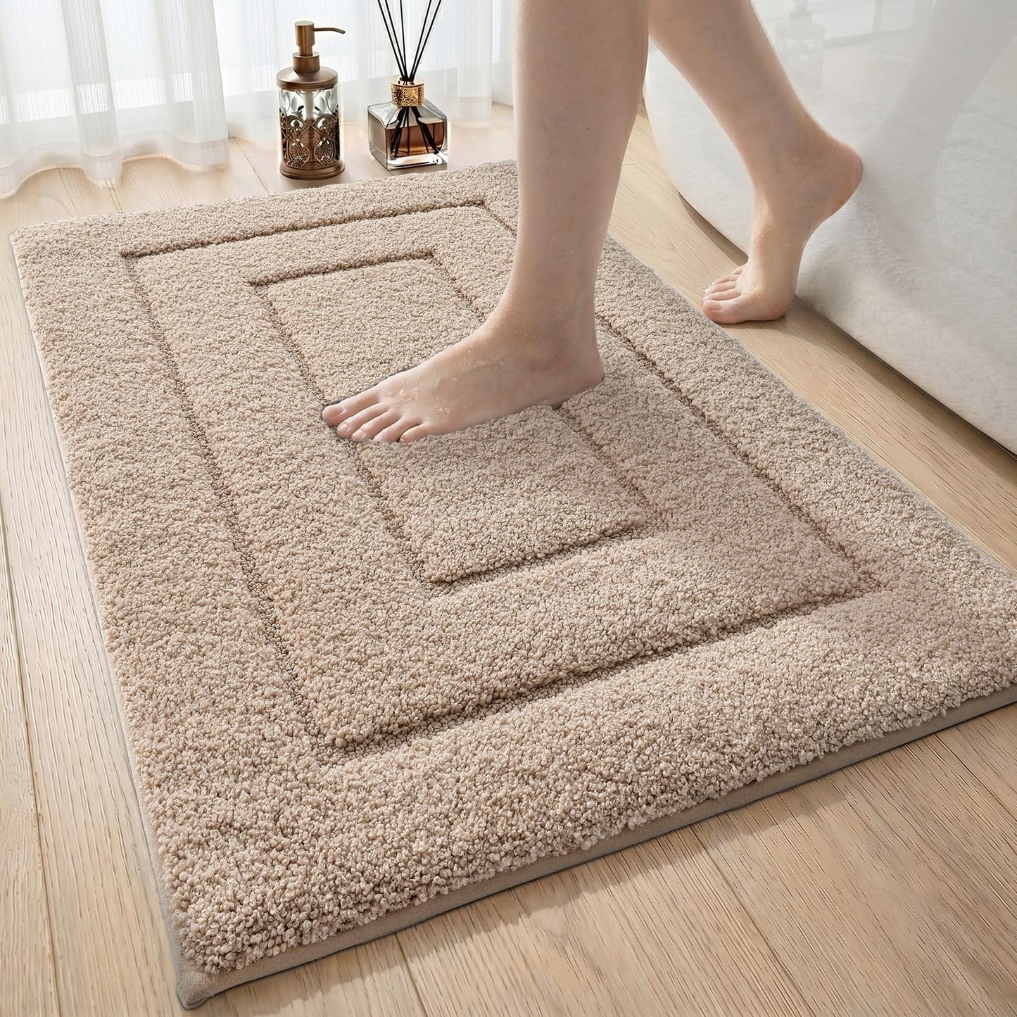 Saugfähige Badematte, rutschfest und maschinenwaschbar, 50 x 80 cm (Rechteckig) Beige