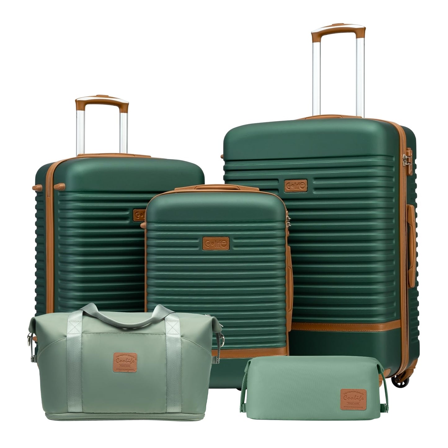 5-teiliges Koffer-Set, Dunkelgrün/Braun Koffer-Set 5tlg