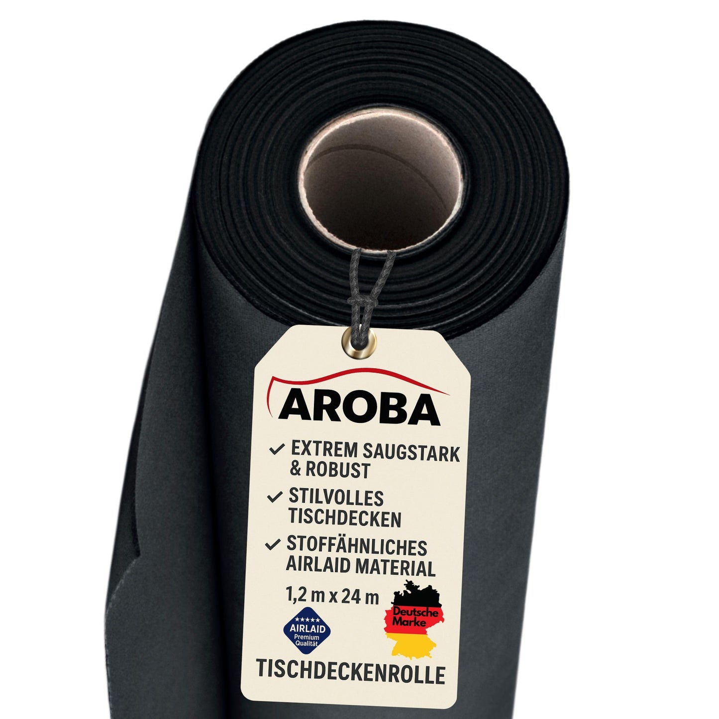 Airlaid Tischdeckenrolle, 2400 x 120 cm (Rechteckig) Schwarz