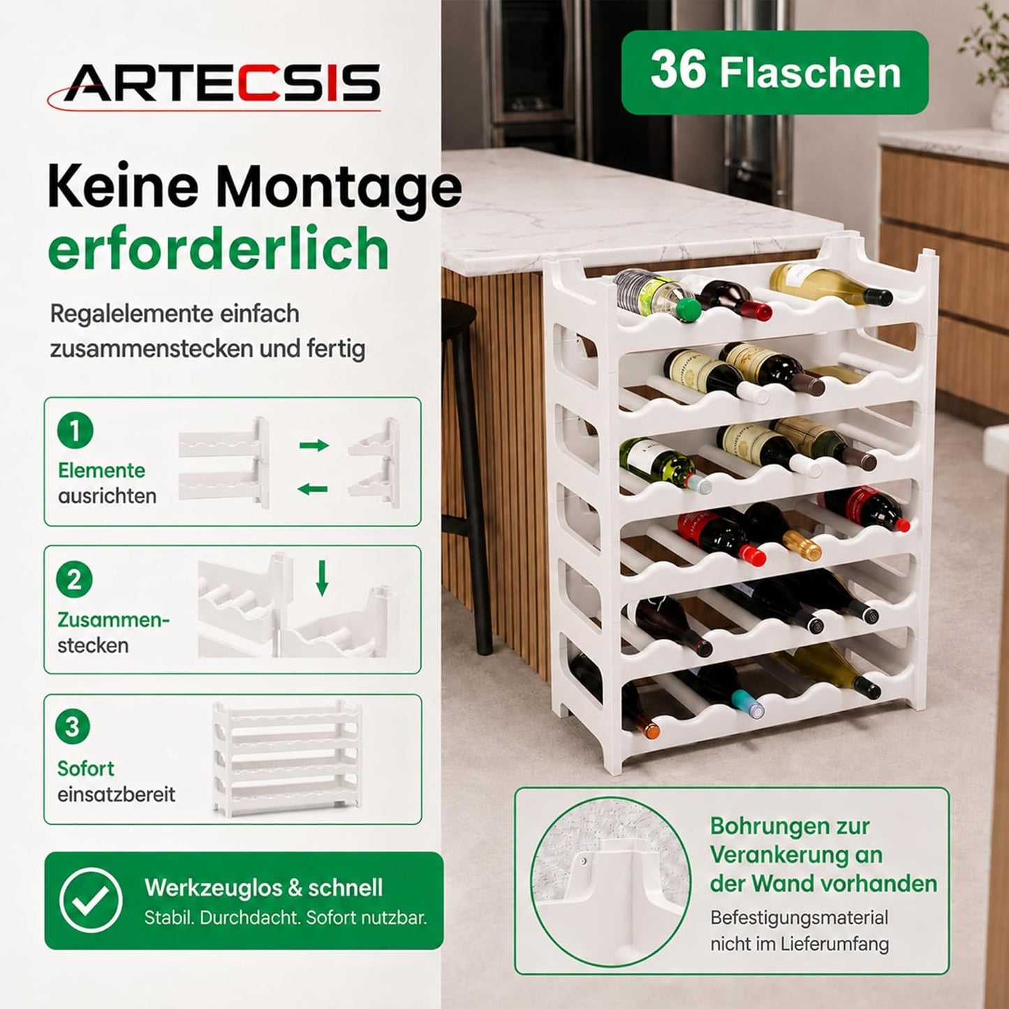 Modulares Weinregal, Weiss 36 Flaschen