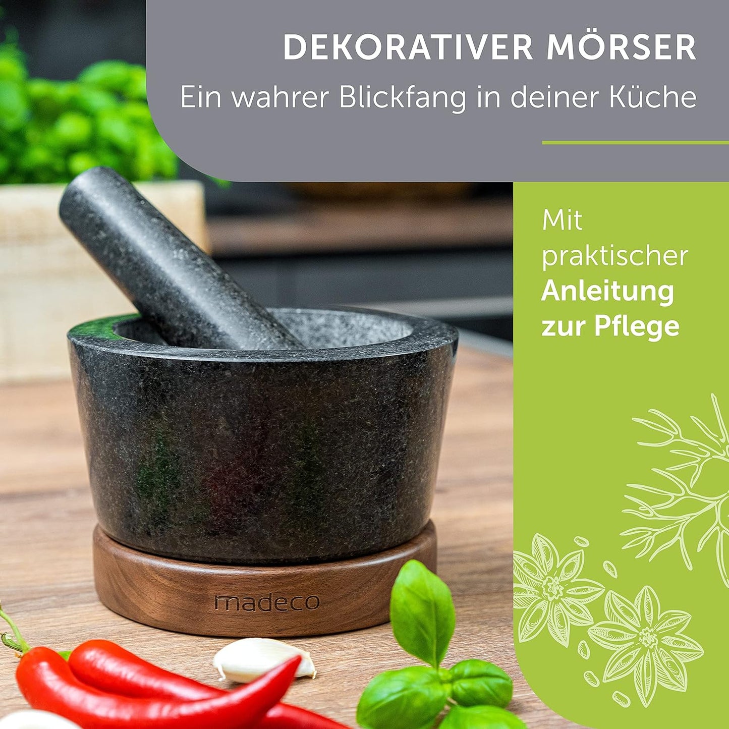 Mörser mit Stössel, Nussbaum