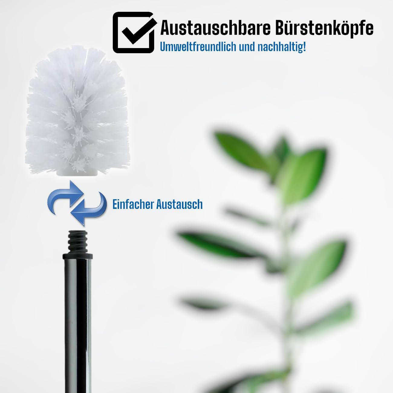 Ersatz-WC-Bürstenkopf-Set, 3 Stück + Griff, Weiß 3 Bürsten/1 Griff