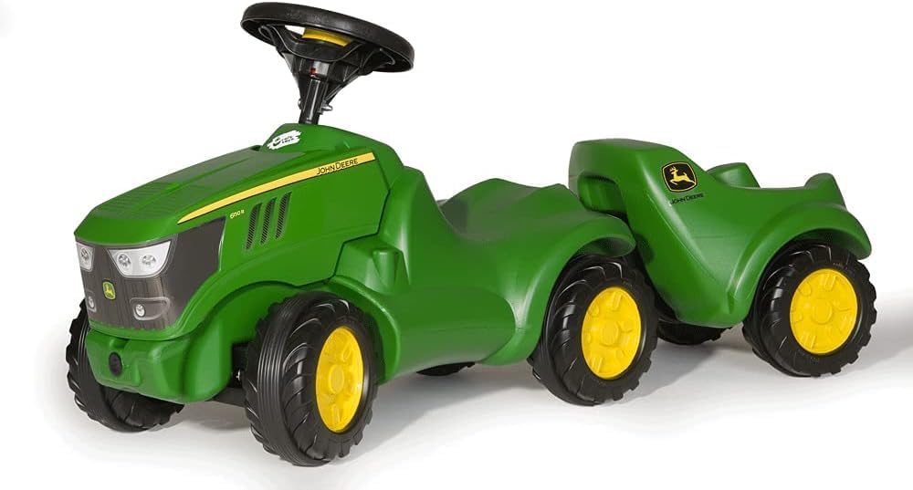 Babyrutscher Minitrac John Deere 6150R mit kippbarem Anhänger, mit Anhänger grün
