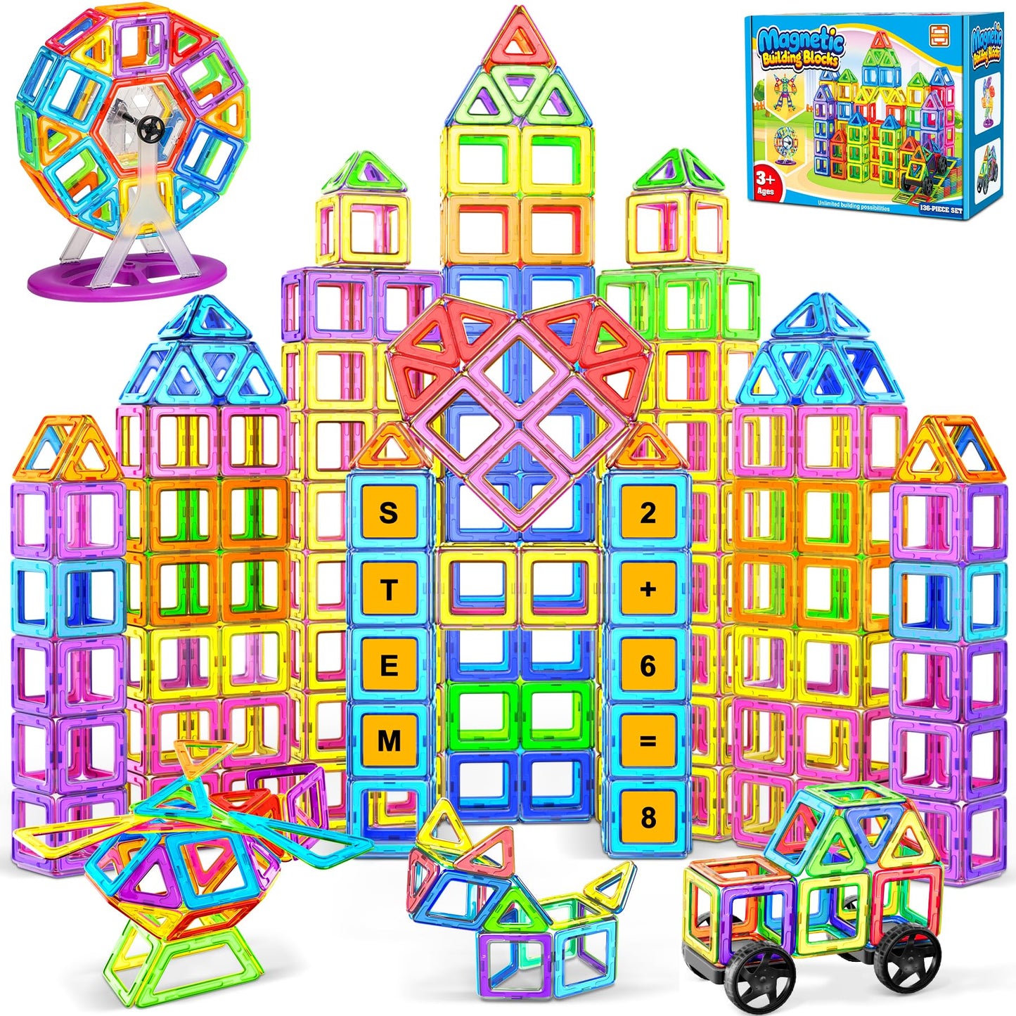 Magnetische Bausteine-Set mit 136 Teilen, Mehreren Farben-136pcs