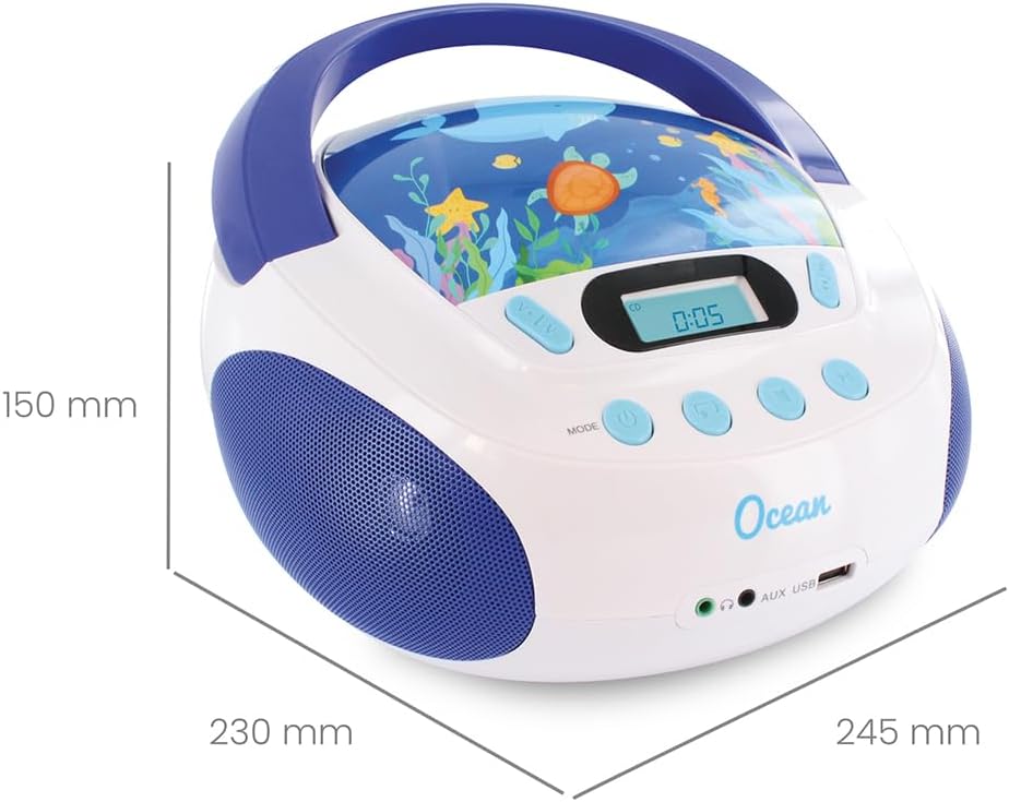 CD Player für Kinder mit Lautsprechern und USB, blau / weiß