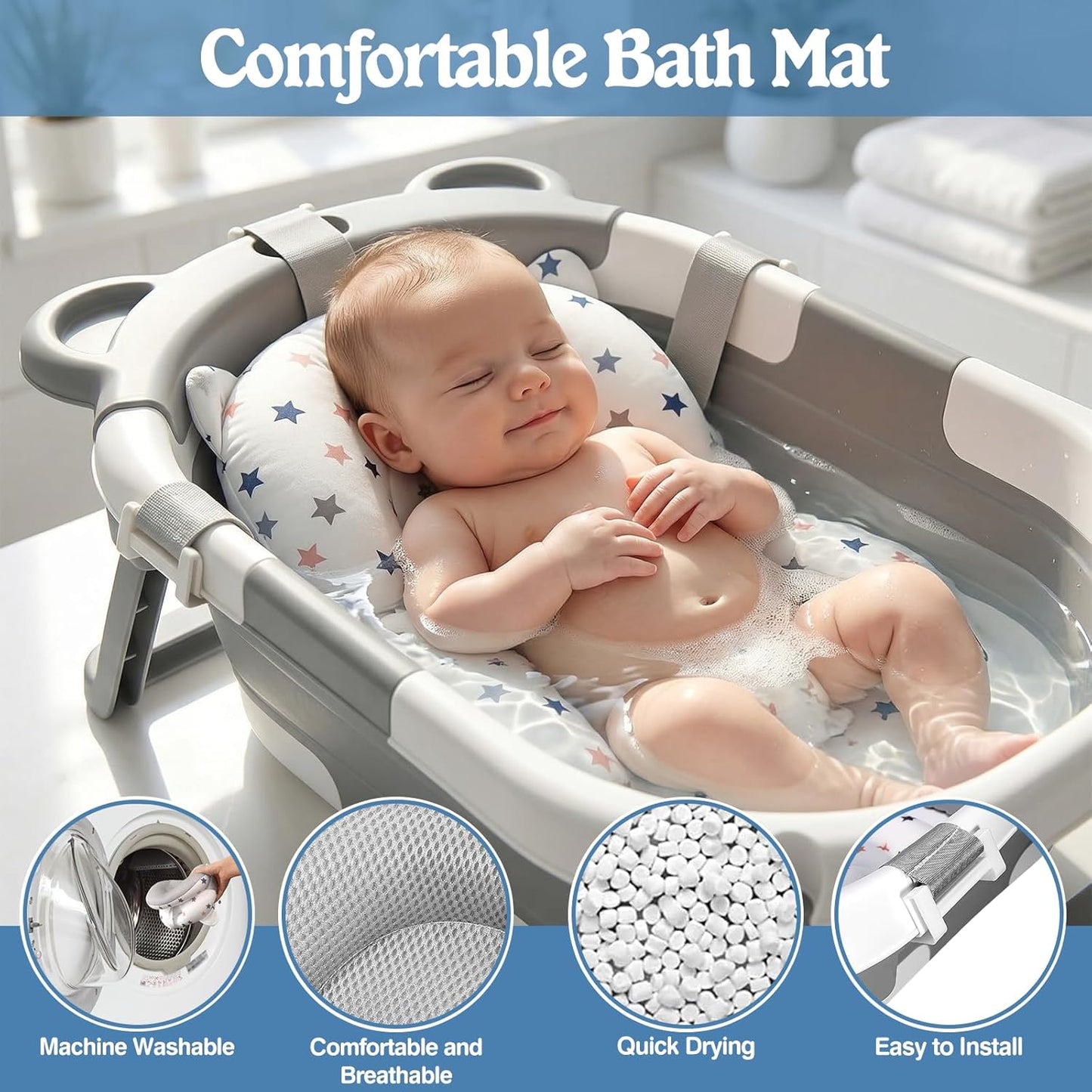 Faltbare Babybadewanne mit Thermometer & Badekissen
