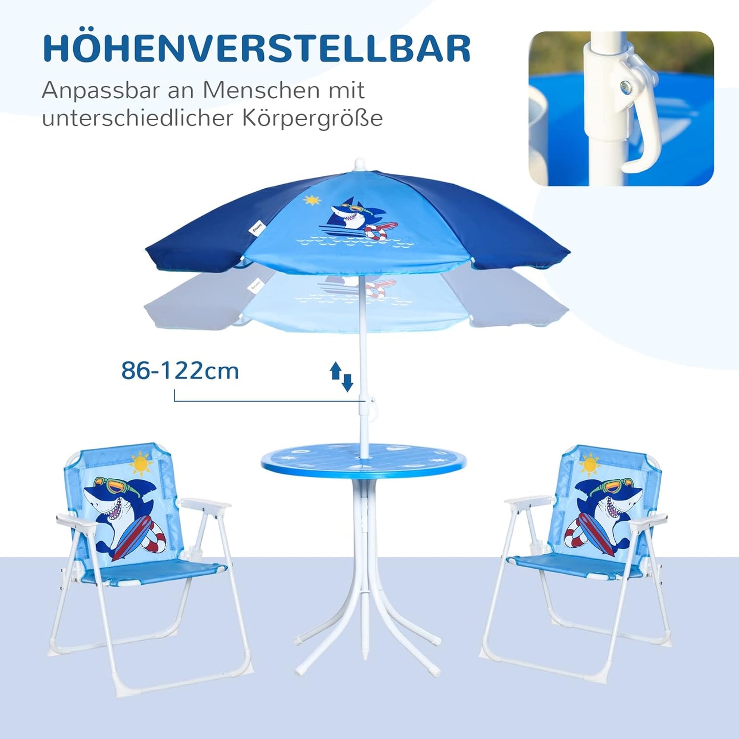 4-teilige Kindersitzgruppe mit Sonnenschirm, Blau