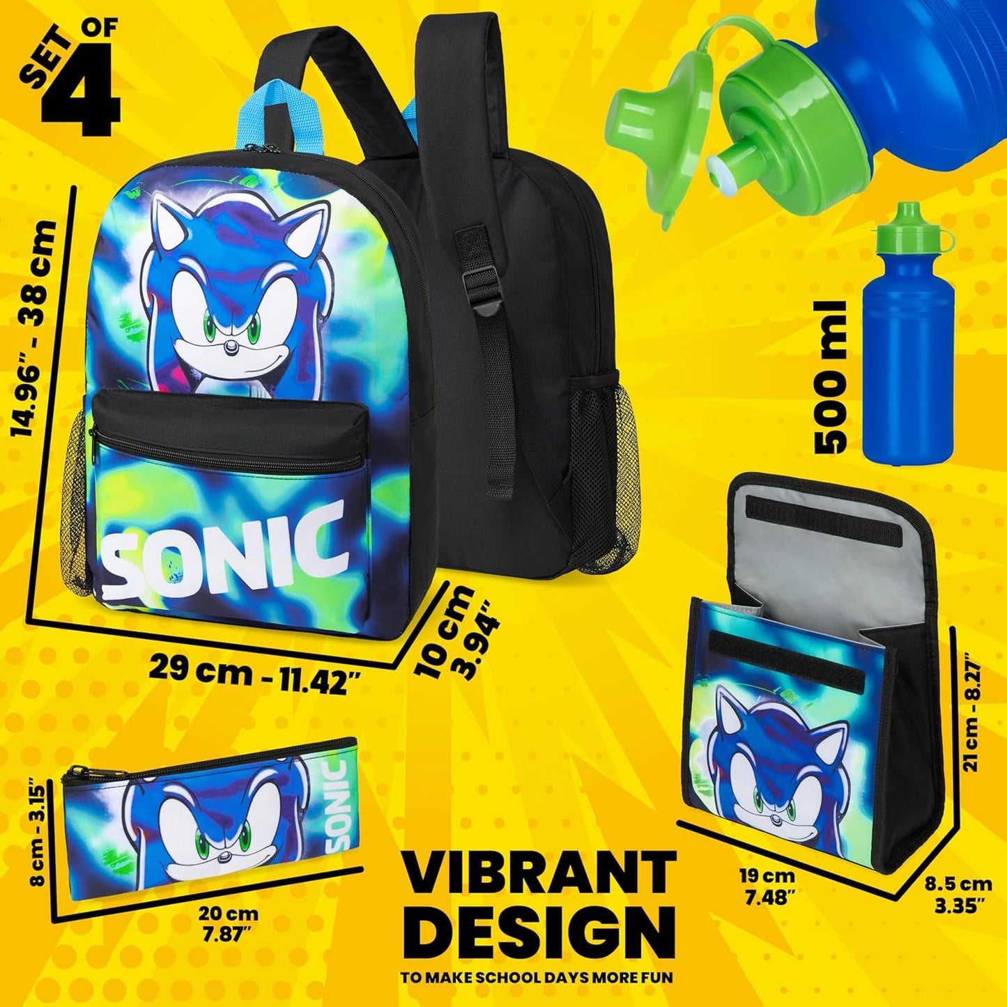 4-teiliges Schulrucksack-Set für Kinder, Blau/Grün