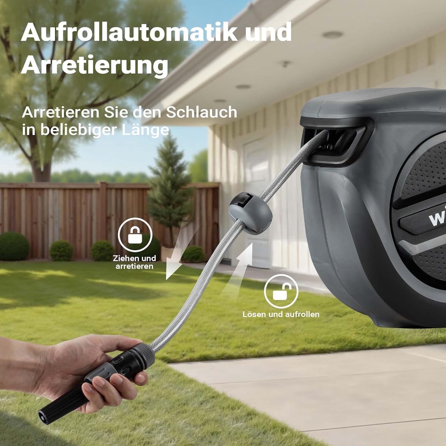Schlauchtrommel mit Aufroll-Automatik, 30m