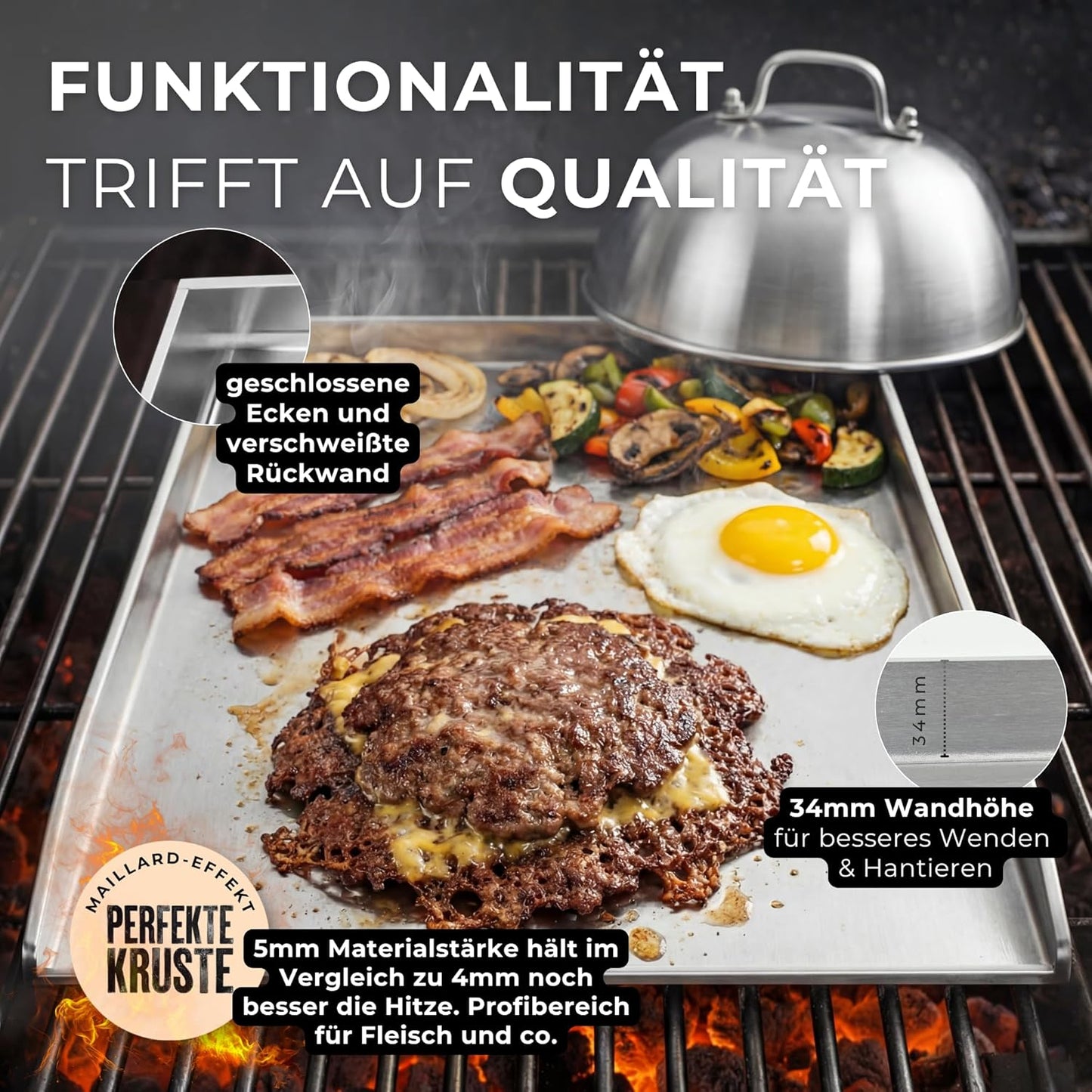 Grillplatte & Smash Burger Set, 5mm: Premium Grillplatte + Smash Burger Set Xxl