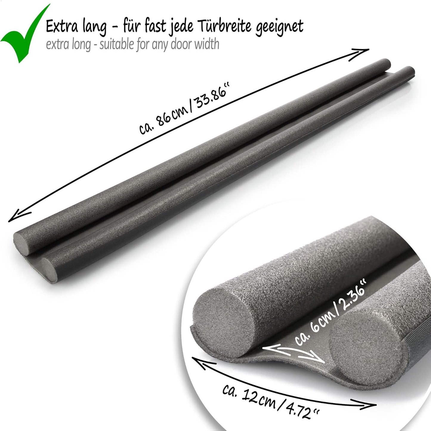 3-teiliges Zugluftstopper-Set, 03 Stück Grau