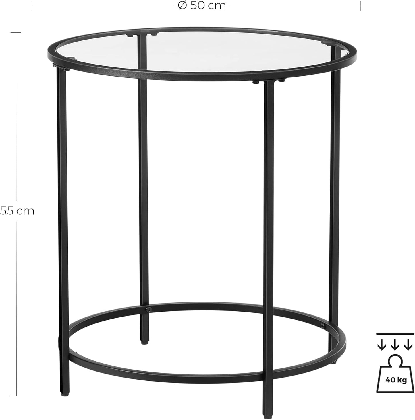 Runder Beistelltisch aus Glas mit Metallrahmen, Schwarz