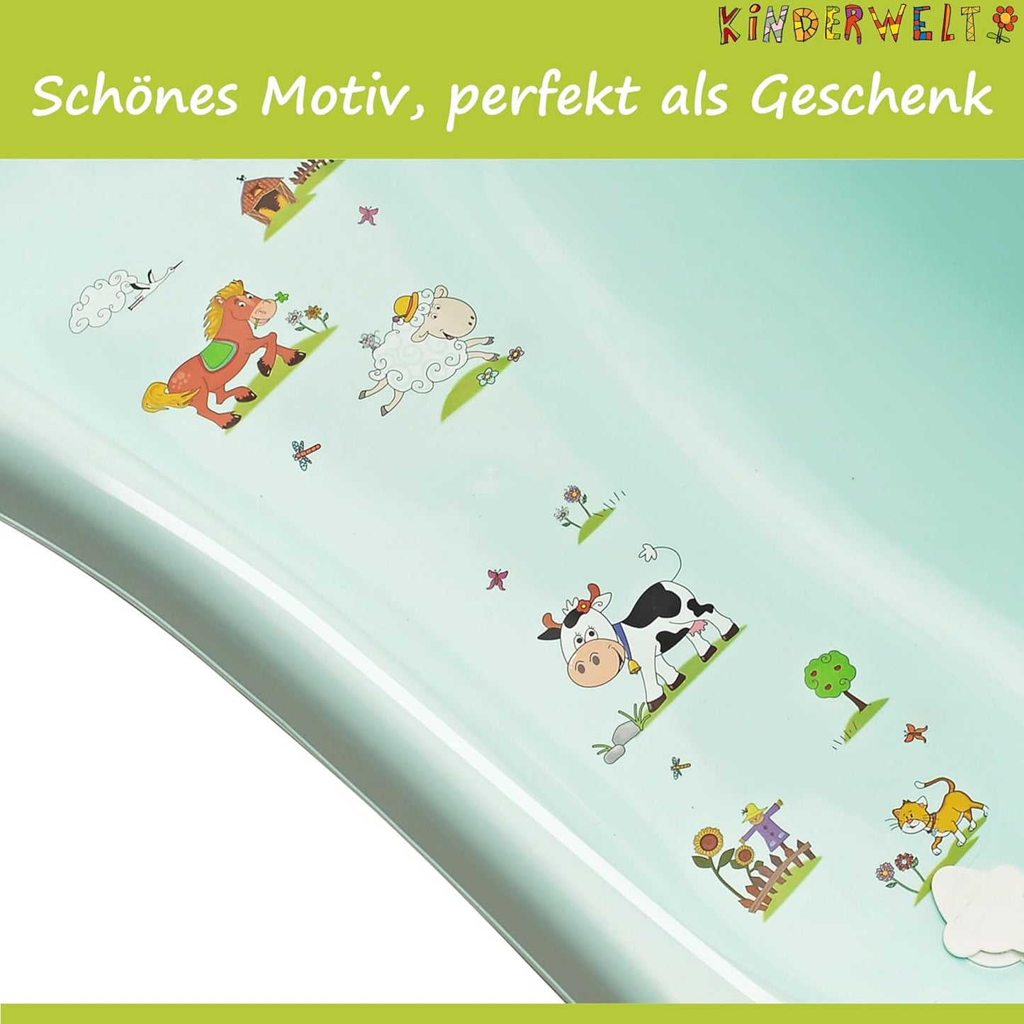 Babywanne mit Funny Farm Motiv, Babywanne 100 cm Funny Farm aquamarin Motiv