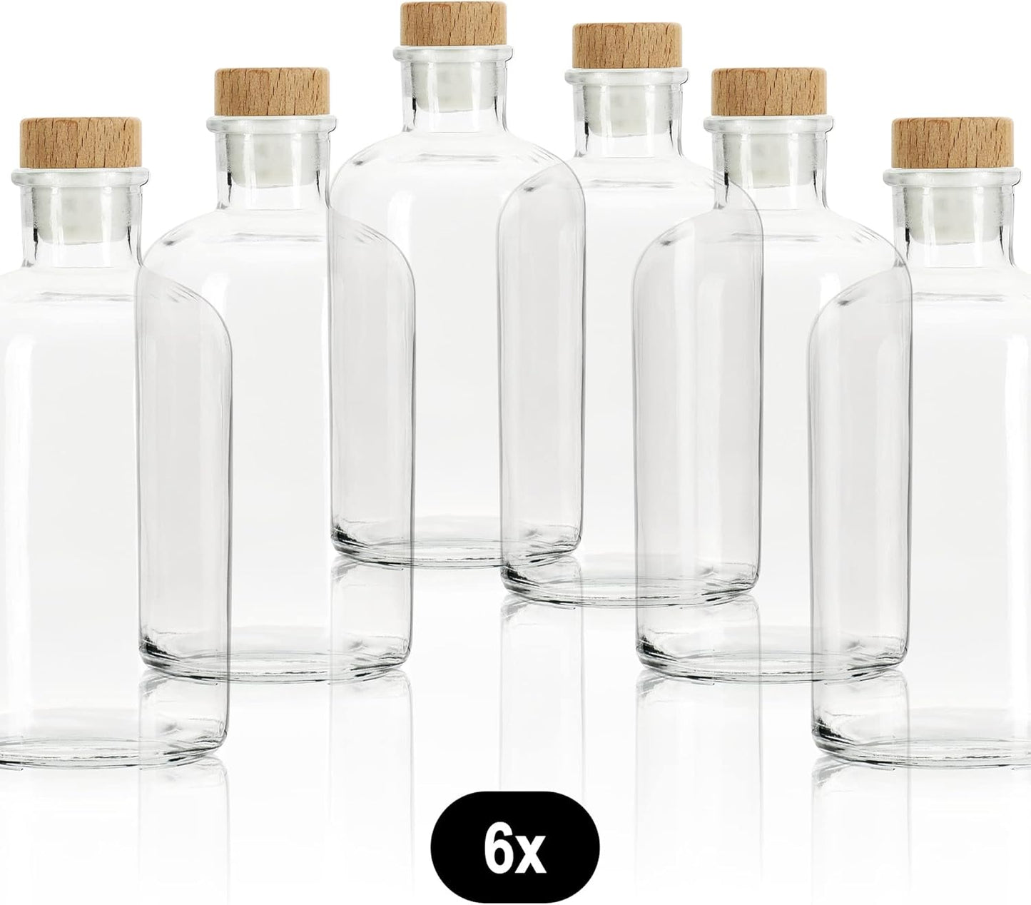 6 x Glasflaschen mit Korkenverschluss, Rund - 500ml