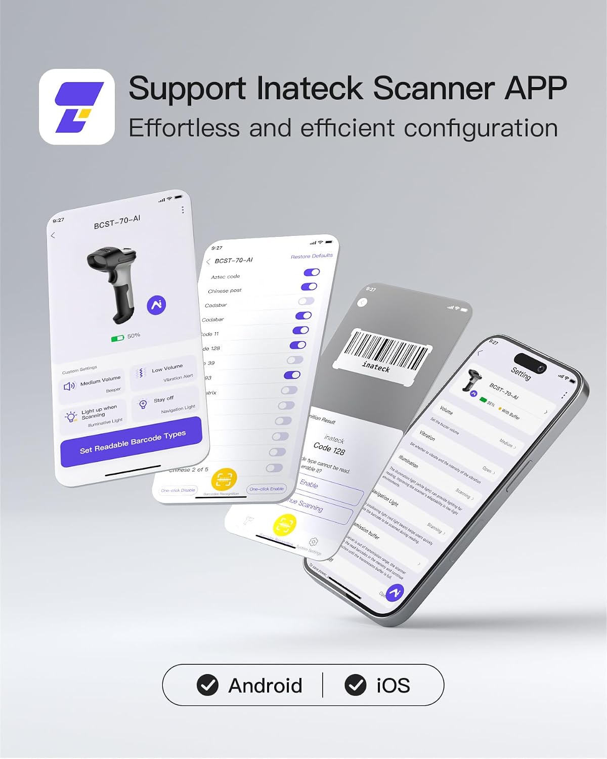 Kabelloser 1D-Barcode-Scanner, Grau 1D AI