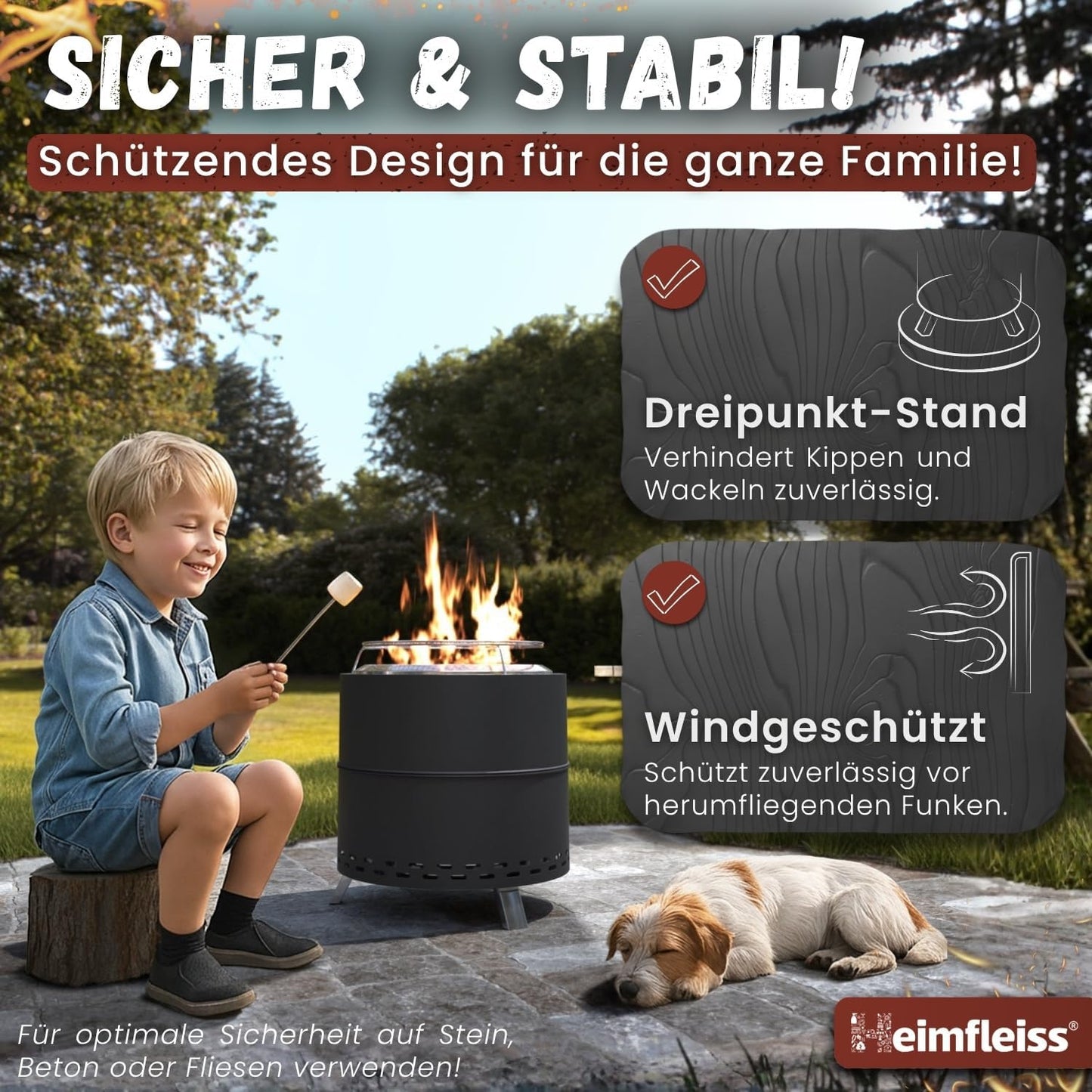Rauchfreie Feuerschale mit Grillrost, Ø 50 cm Schwarz