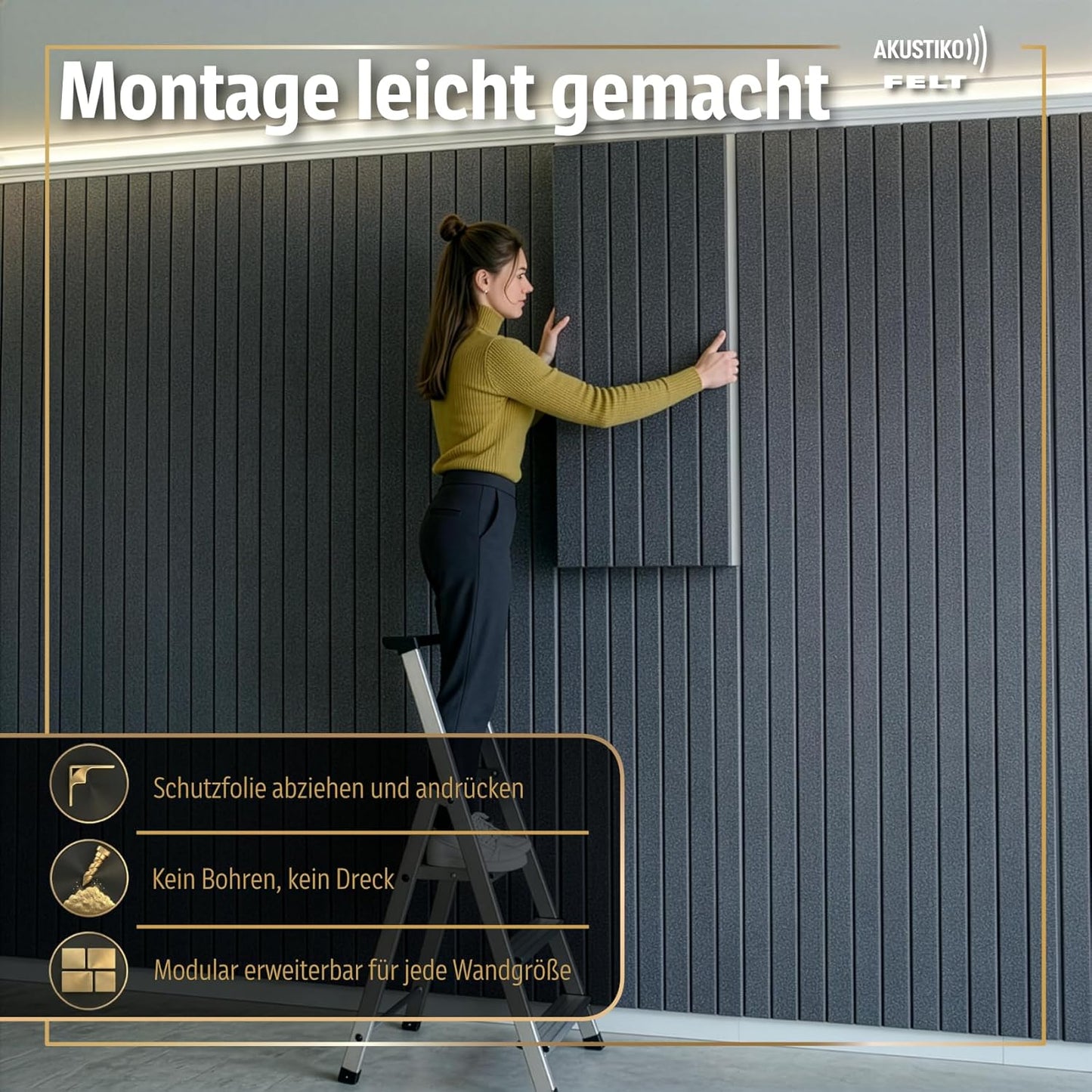 Selbstklebendes Schallschutzplatten Set in Lamellenoptik, Standard - Weiss Lamelle - 120x60cm