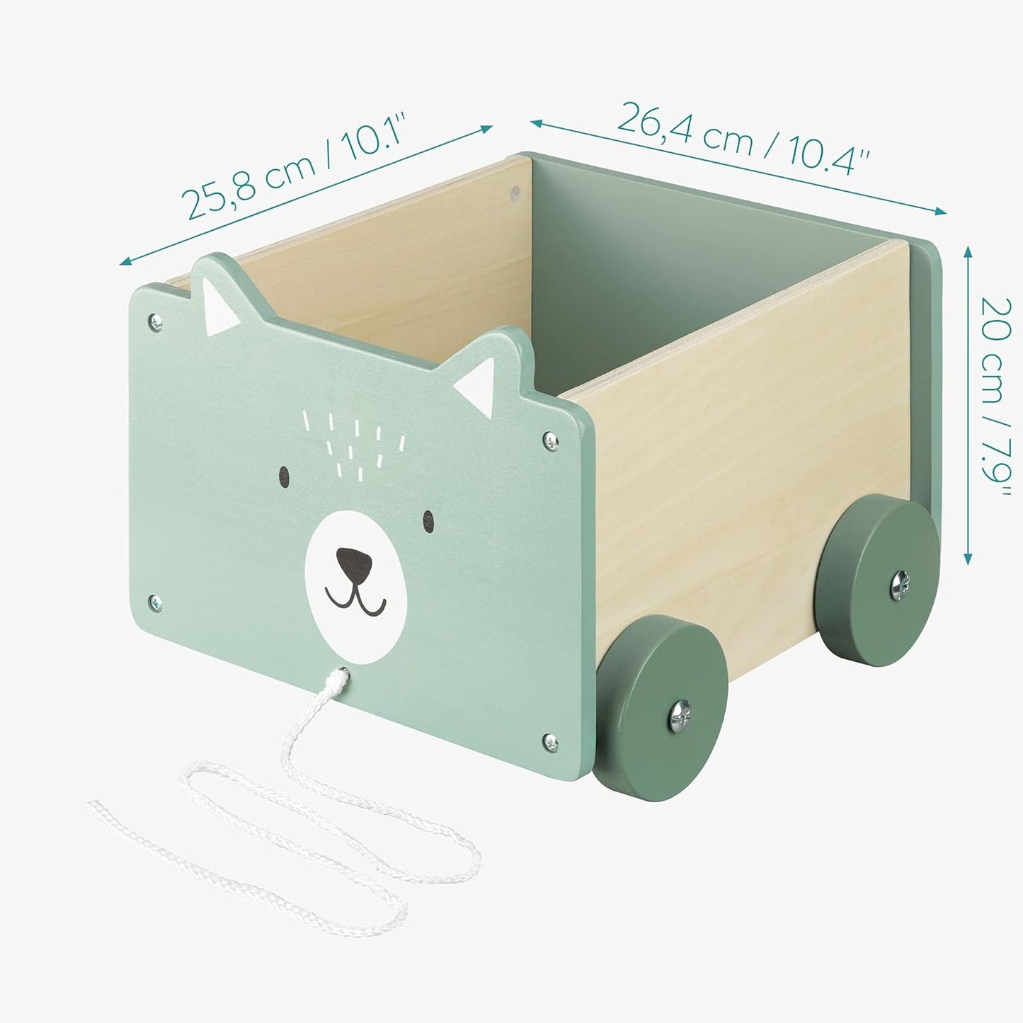 Spielzeug-Aufbewahrungsbox mit Rädern, Eisbär-Design Türkis