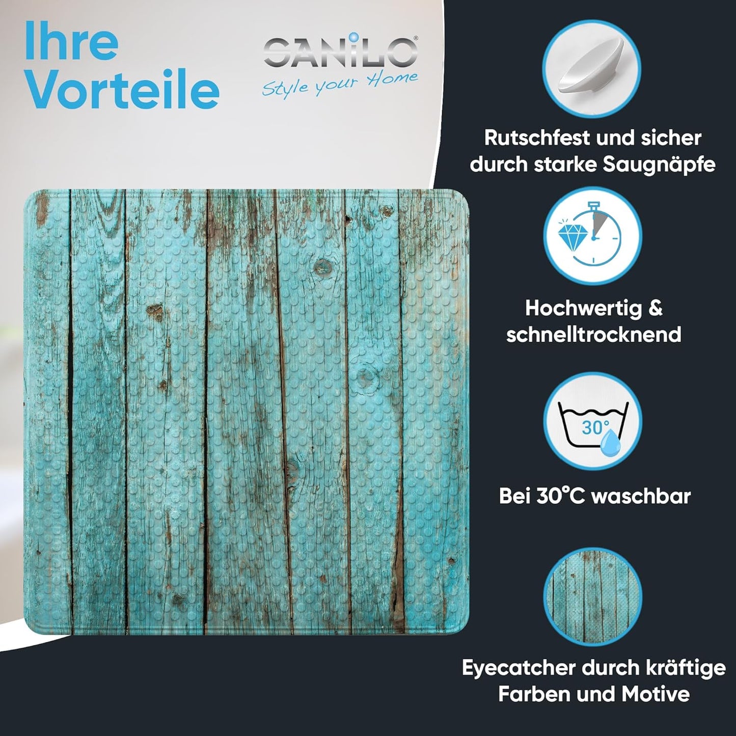 Antirutsch-Badematte, maschinenwaschbar, Holzlatten-Motiv, Lumber