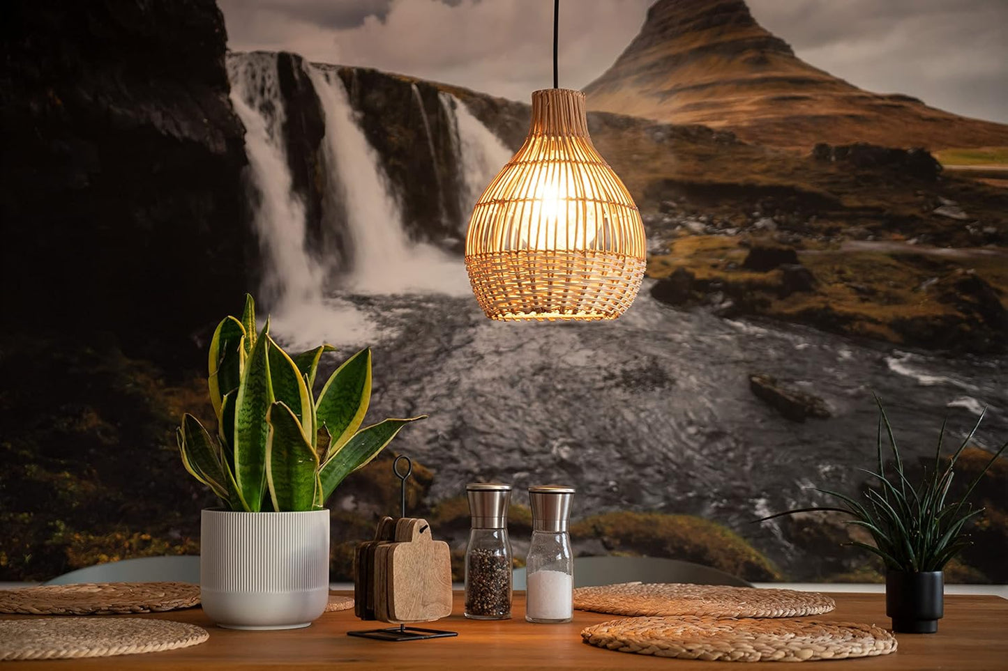 Boho Rattan Lampenschirm für Pendelleuchten E27, 2-farbig Natur