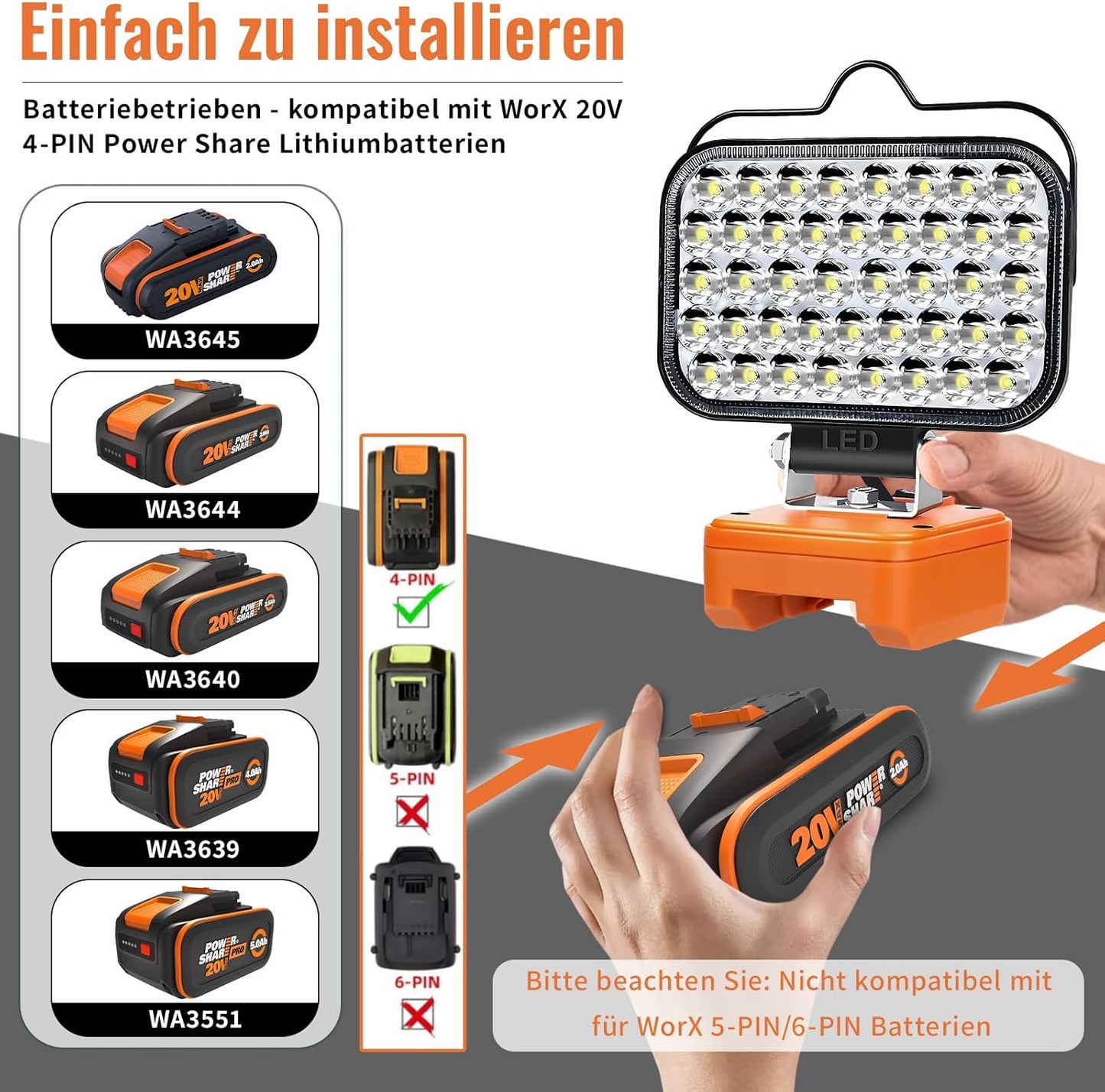 Akku-LED-Arbeitsleuchte, 126w für Worx