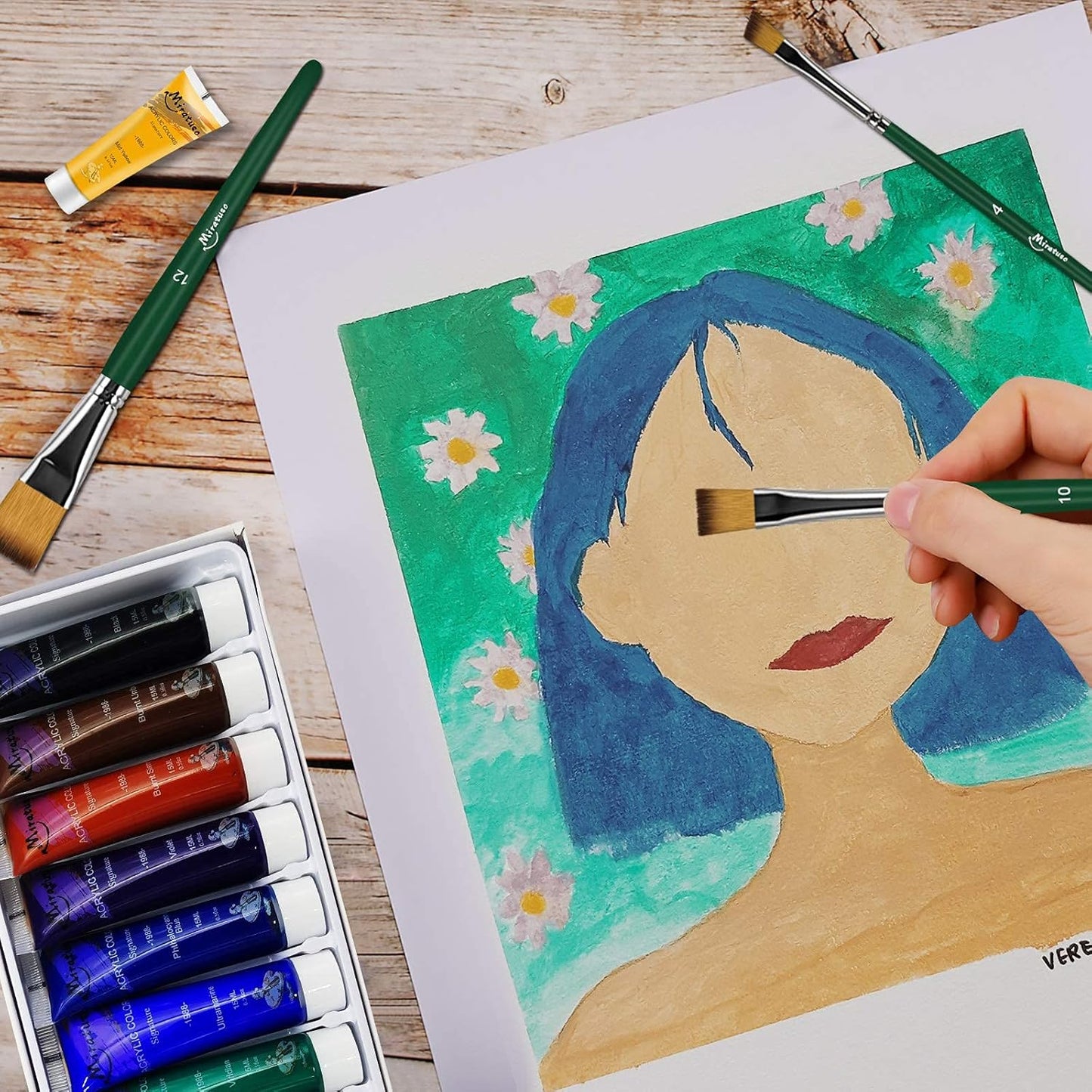 27-teiliges Malset mit Acrylfarben, Tischstaffelei, Wood-Set
