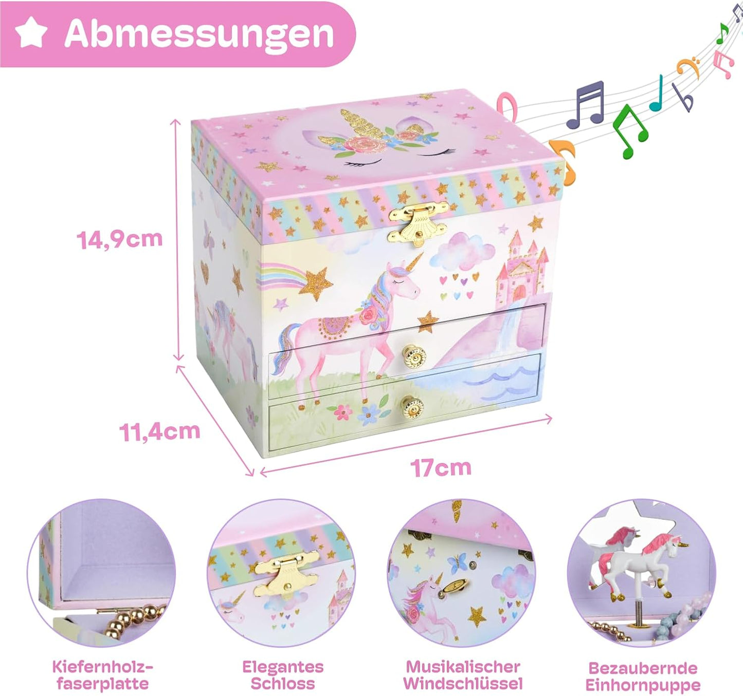Musikalisches Schmuckkästchen mit Einhorn-Motiv, Glitzer Einhorn