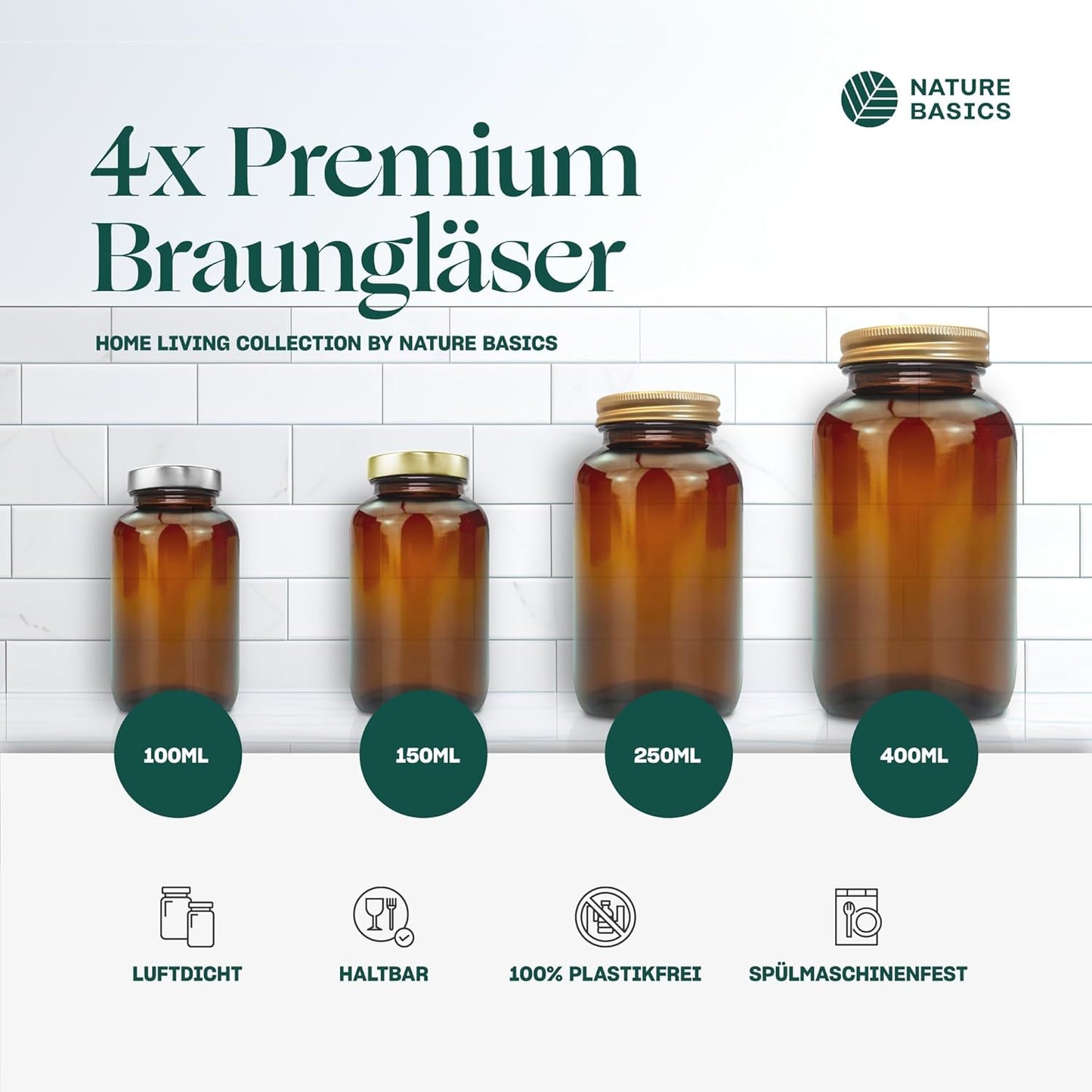 Vorratsgläser-Set (4 x 400 ml, luftdicht), 4 x 400 ml