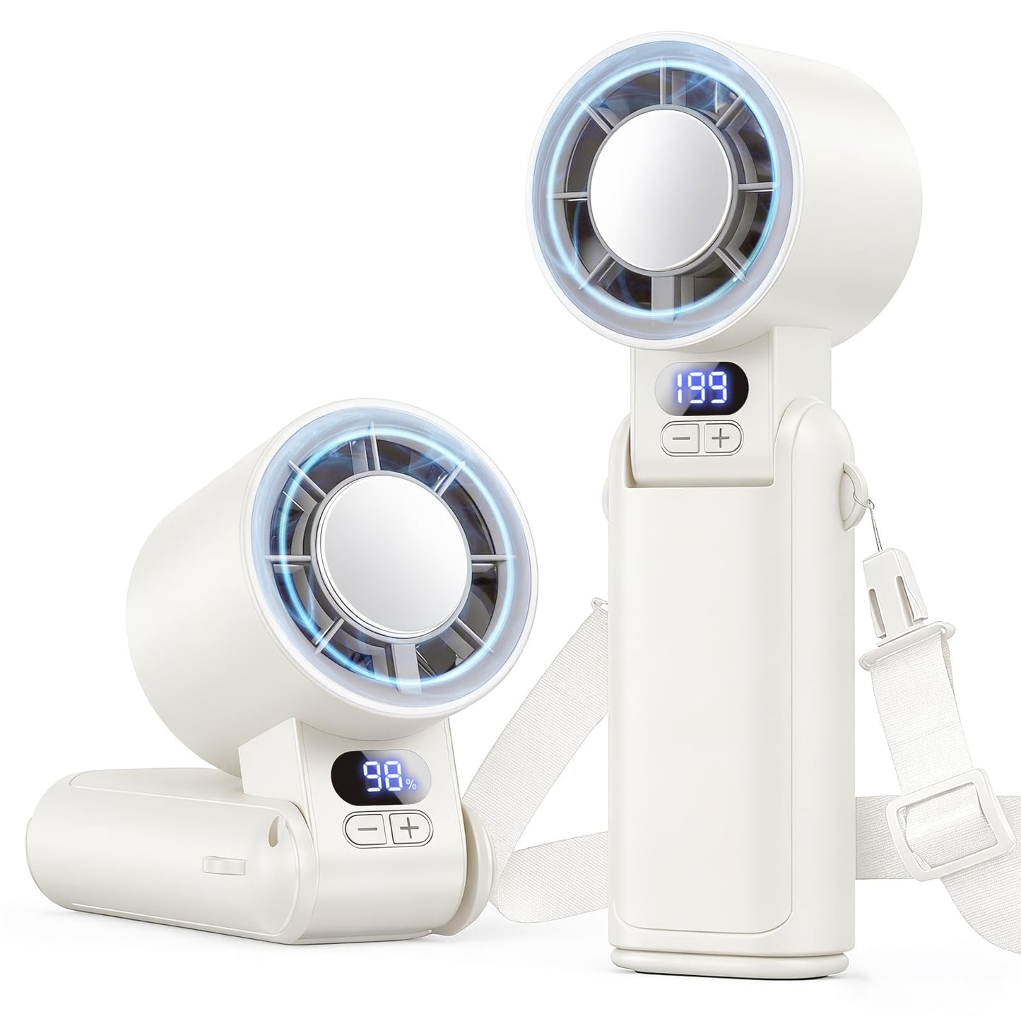 Handventilator mit LED-Display & Clip, Weiss
