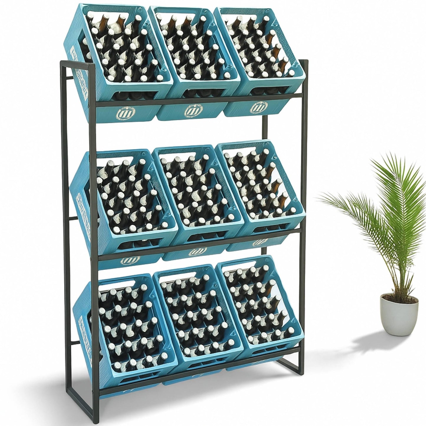 Getränkekistenregal für 9 Kisten, 9 Kisten Breite 105 cm / Hoch 137 cm