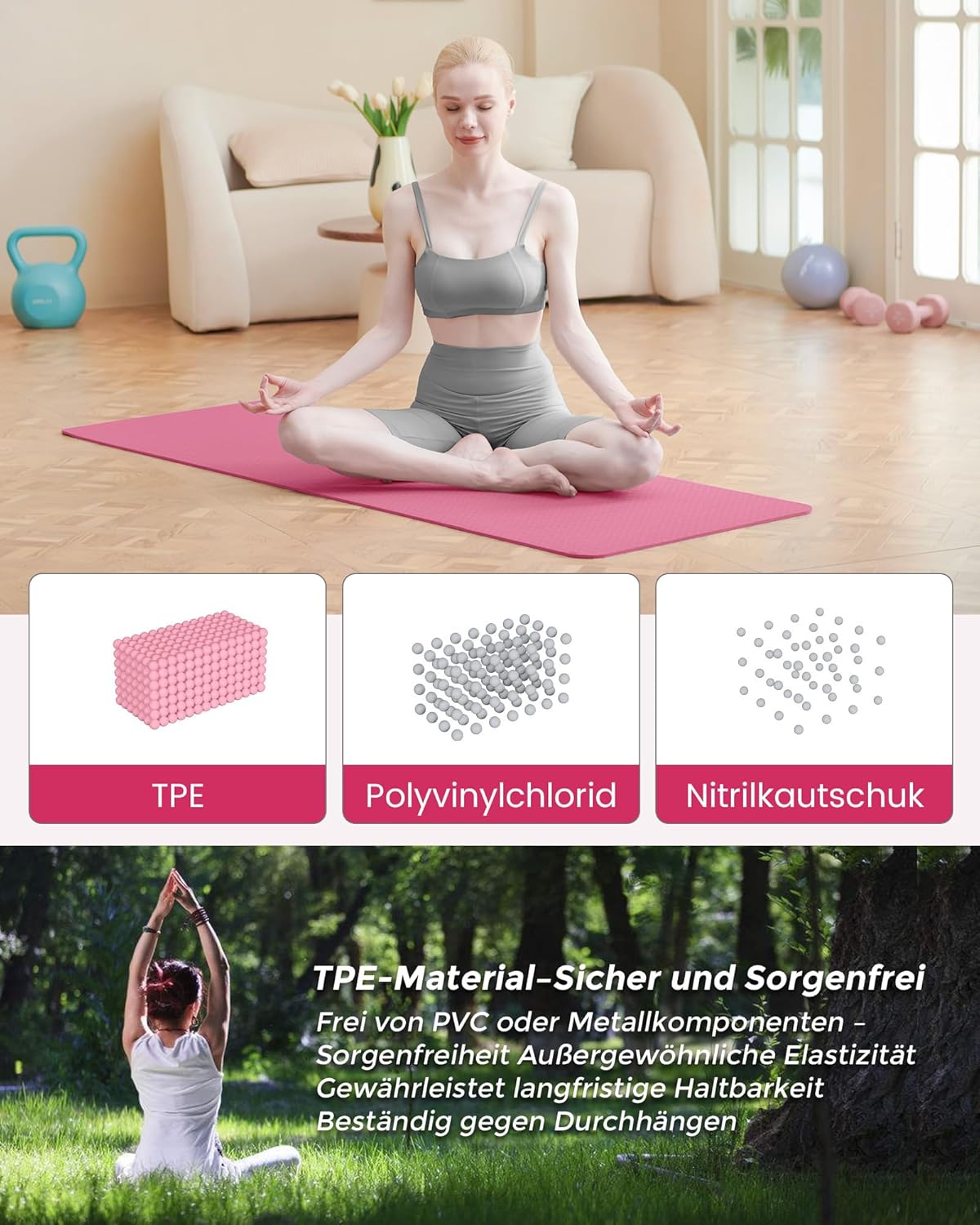 Rutschfest Fitnessmatte, Pflaume 183 x 61 x 0.6 cm