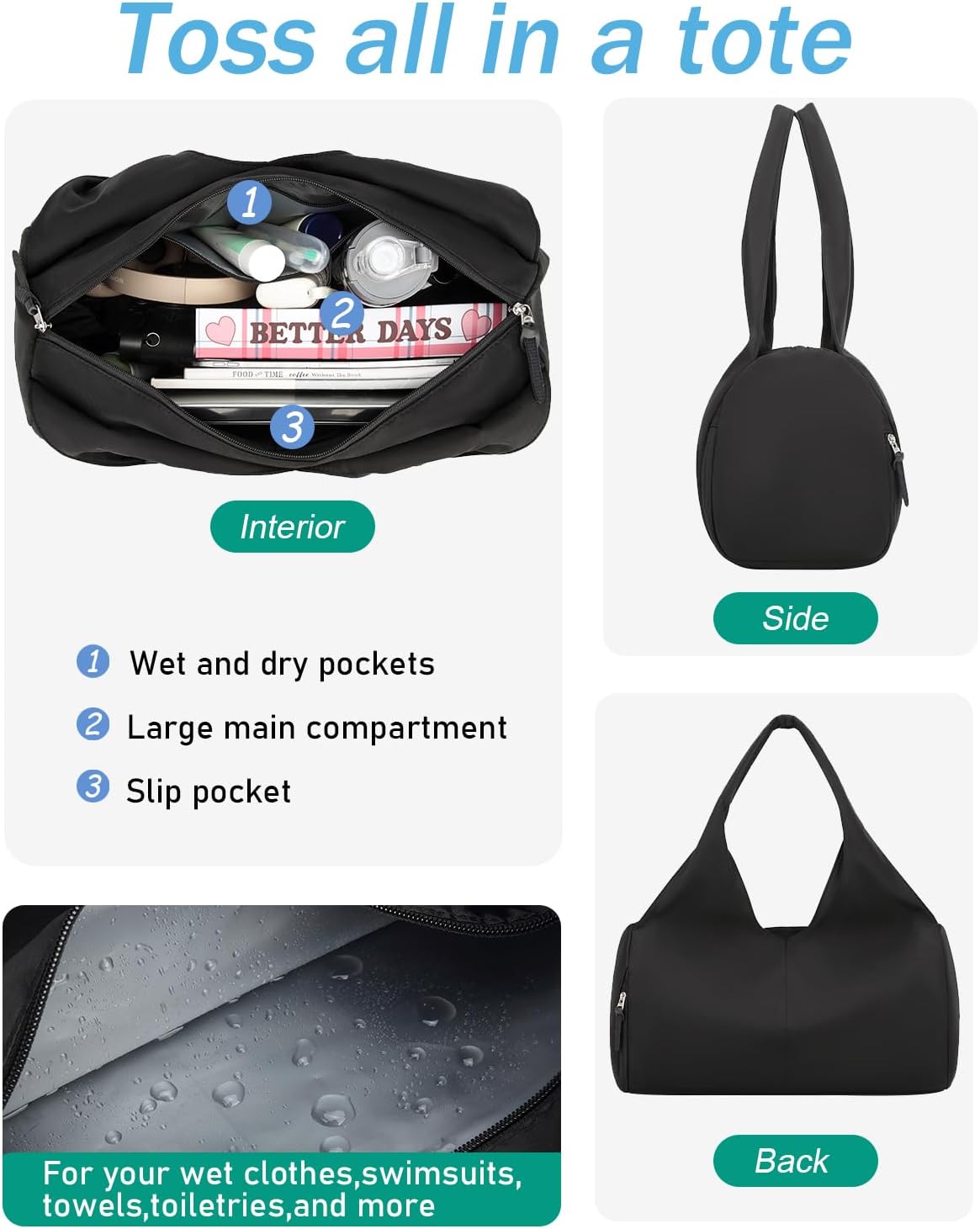 Reisetasche mit Schuh- & Nassfach, Schwarz