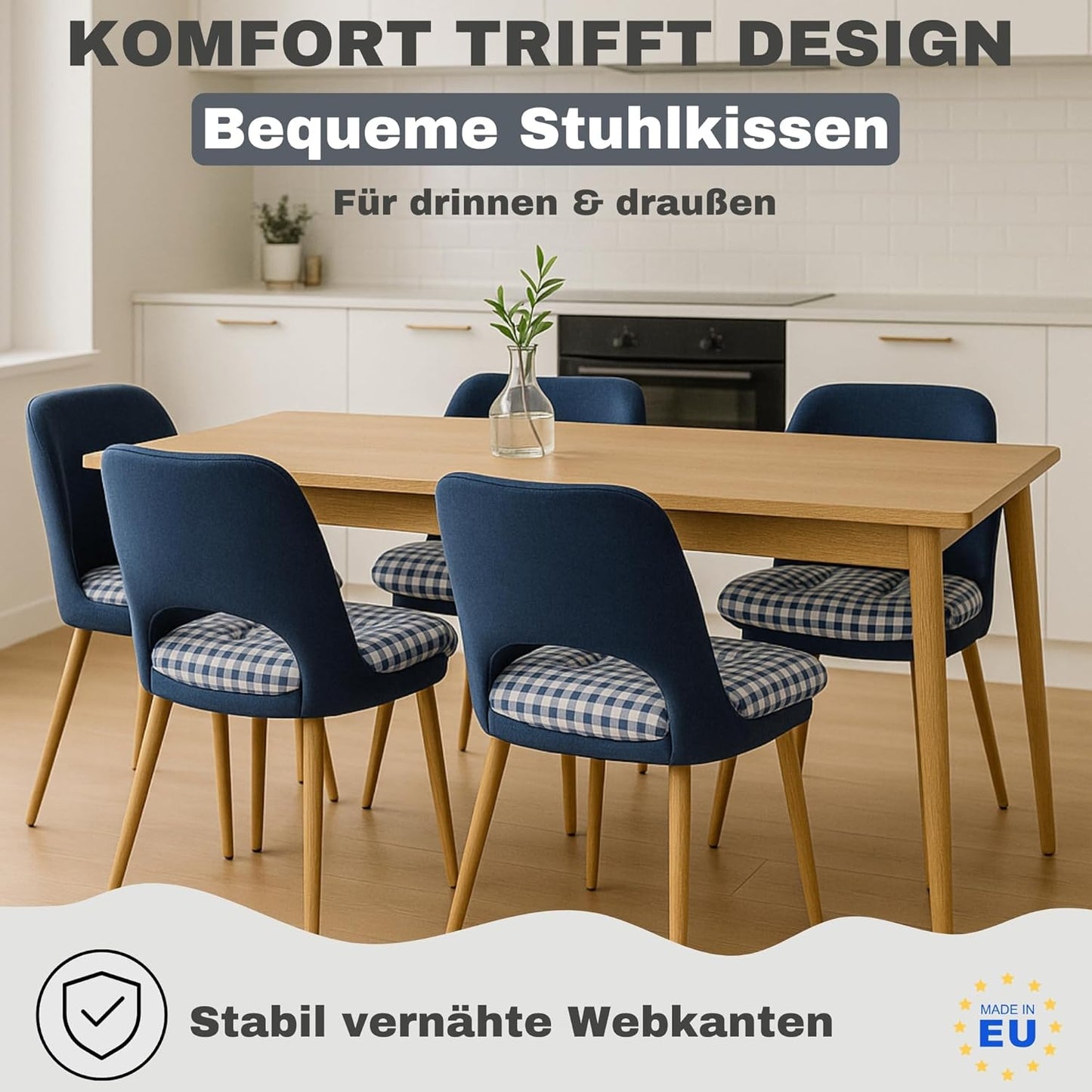 4er-Set Sitzkissen, Blau/Weiss 4er-Set