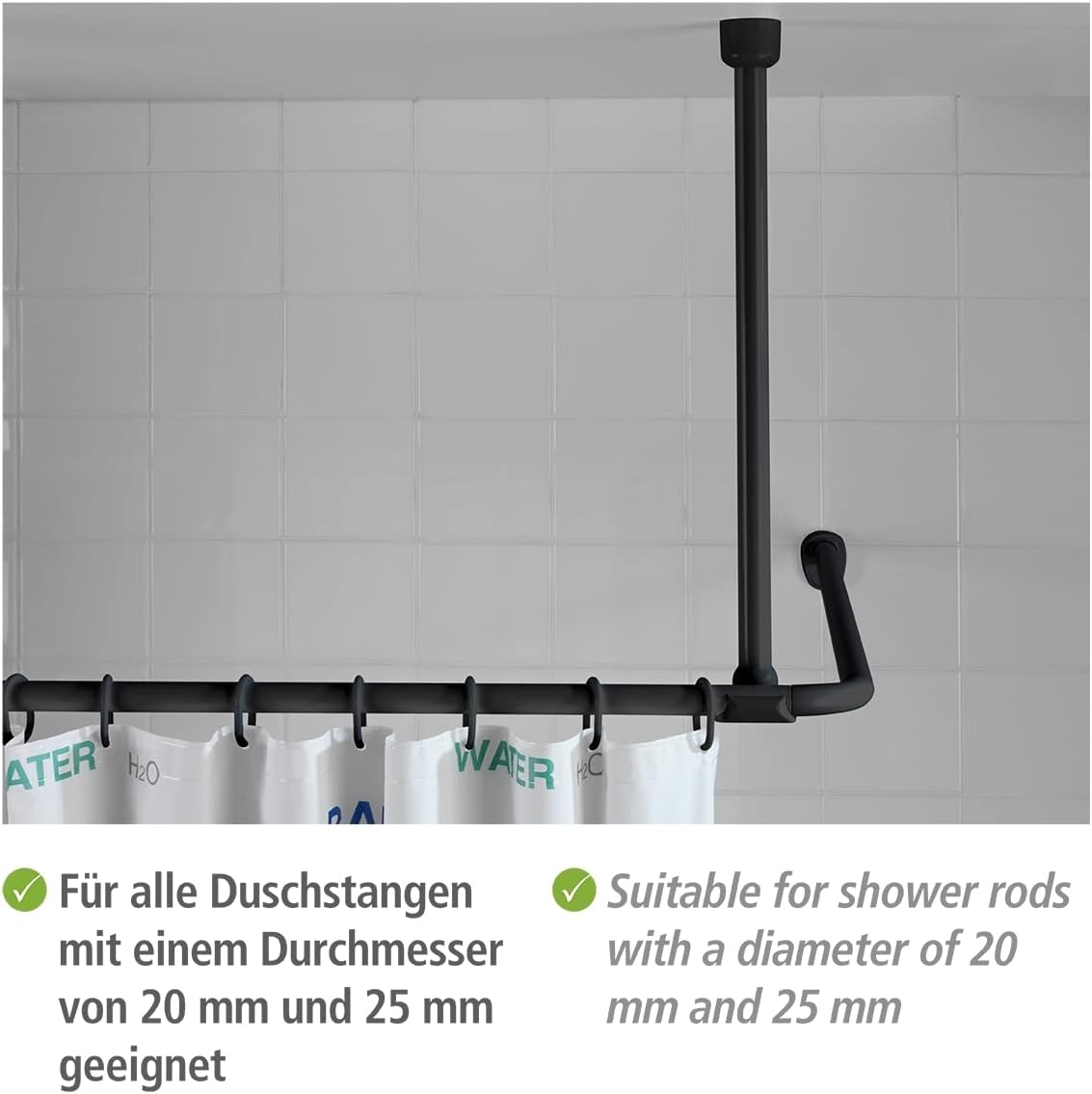 Deckenstütze für Dusch- und Badewannenstangen, Schwarz