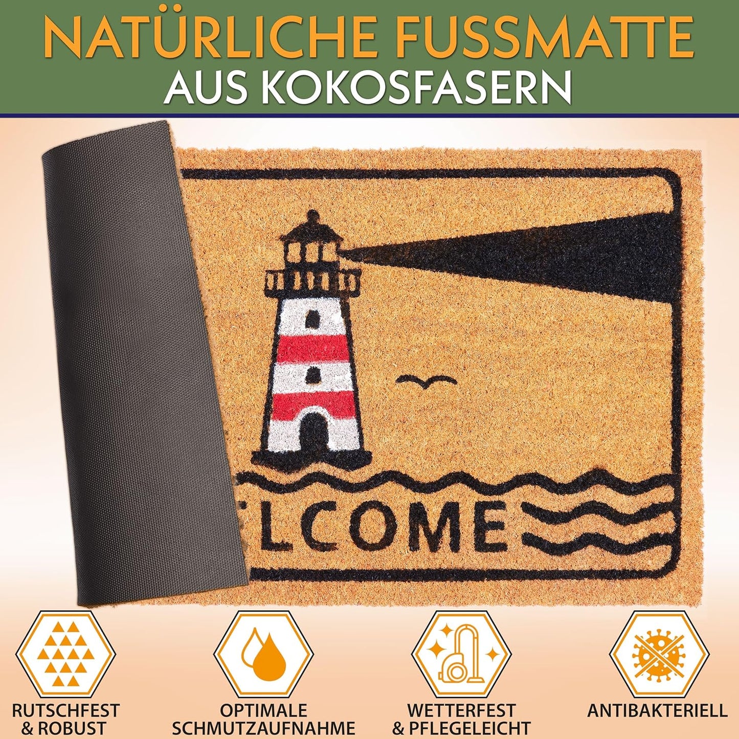 Antirutsch Fussmatte, Welcome - Leuchtturm