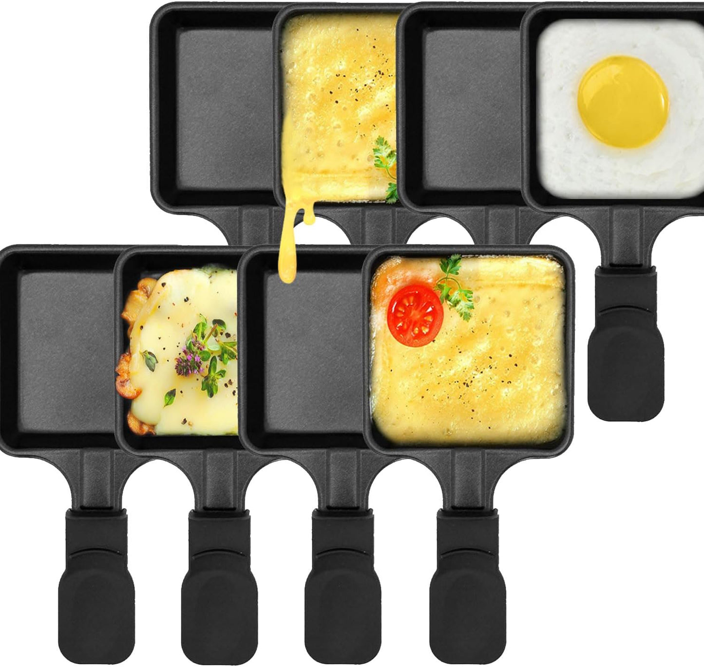 8 x antihaftbeschichtete Raclette-Pfannen, 8 Quadrat