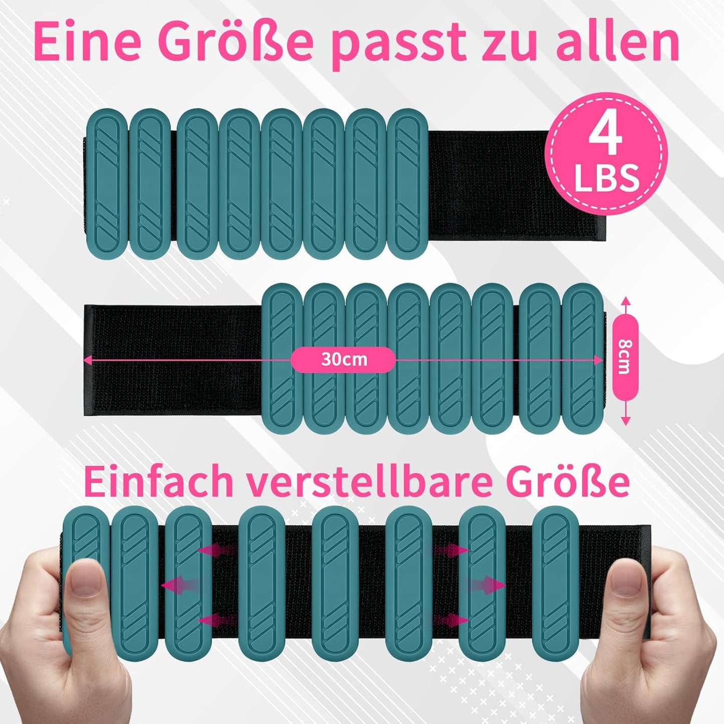 Verstellbare Gewichtsmanschetten, Dunkelgrün 2kg （2*1 kg)