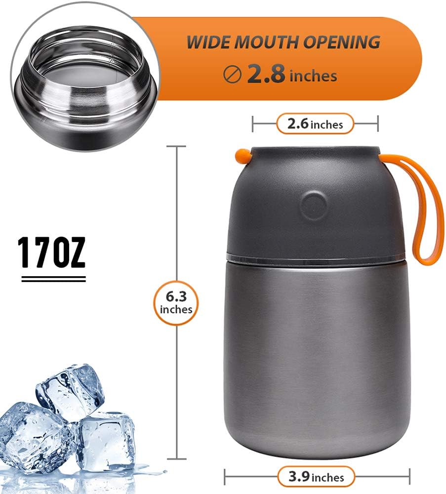 Thermobehälter für Essen, Grau 500 ml