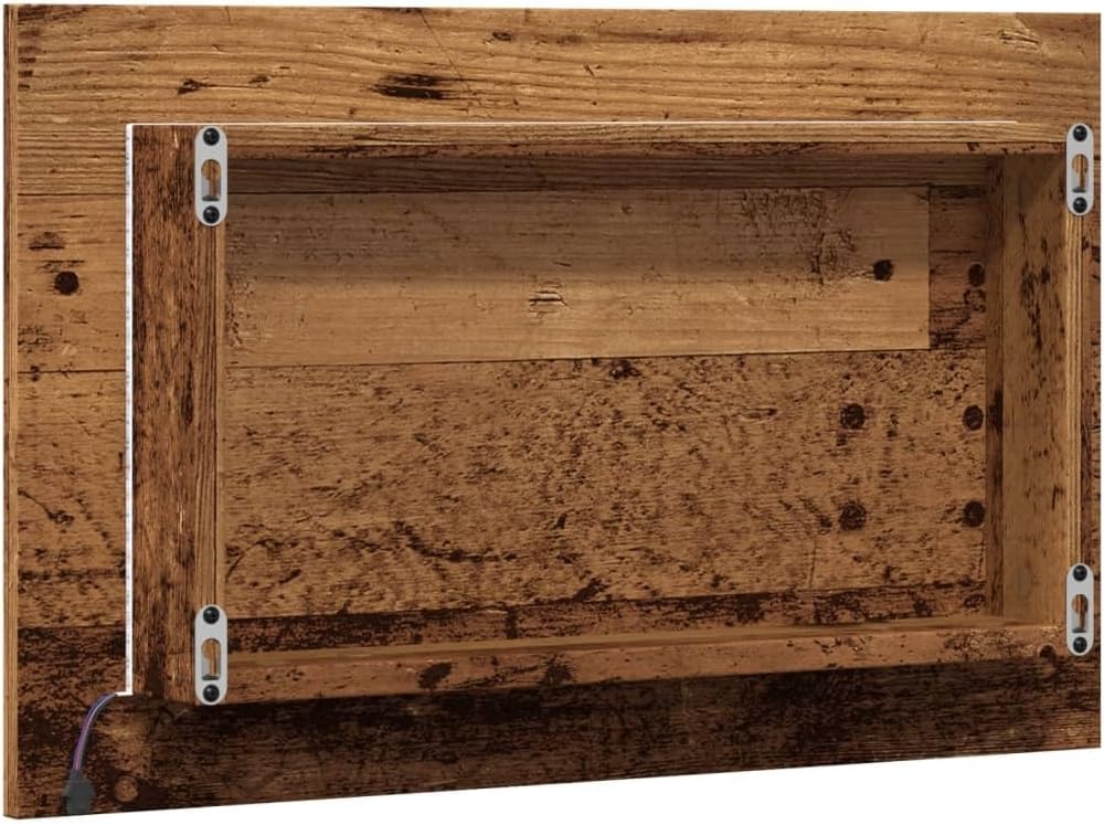 Badspiegel mit LED-Leuchten, Wandmontage 60x38 cm, Altholz
