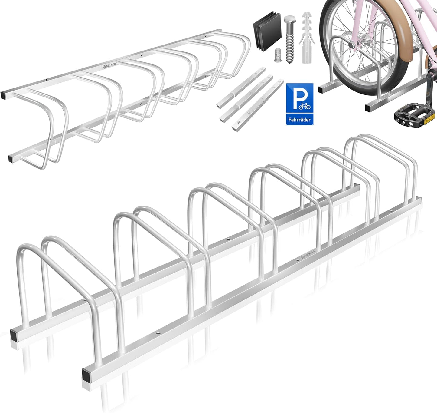 Veloständer für sechs Räder, Silber|6 Fahrräder