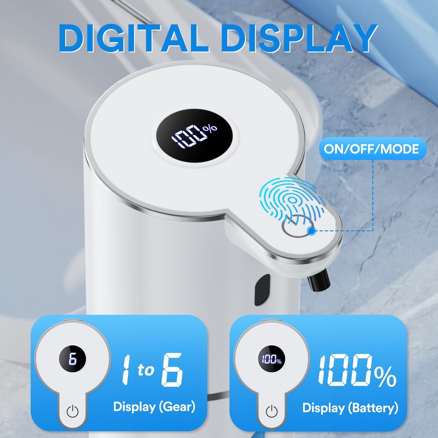 Automatischer Seifenspender mit digitaler Anzeige, 380ml, Weiss Flüssigetyp