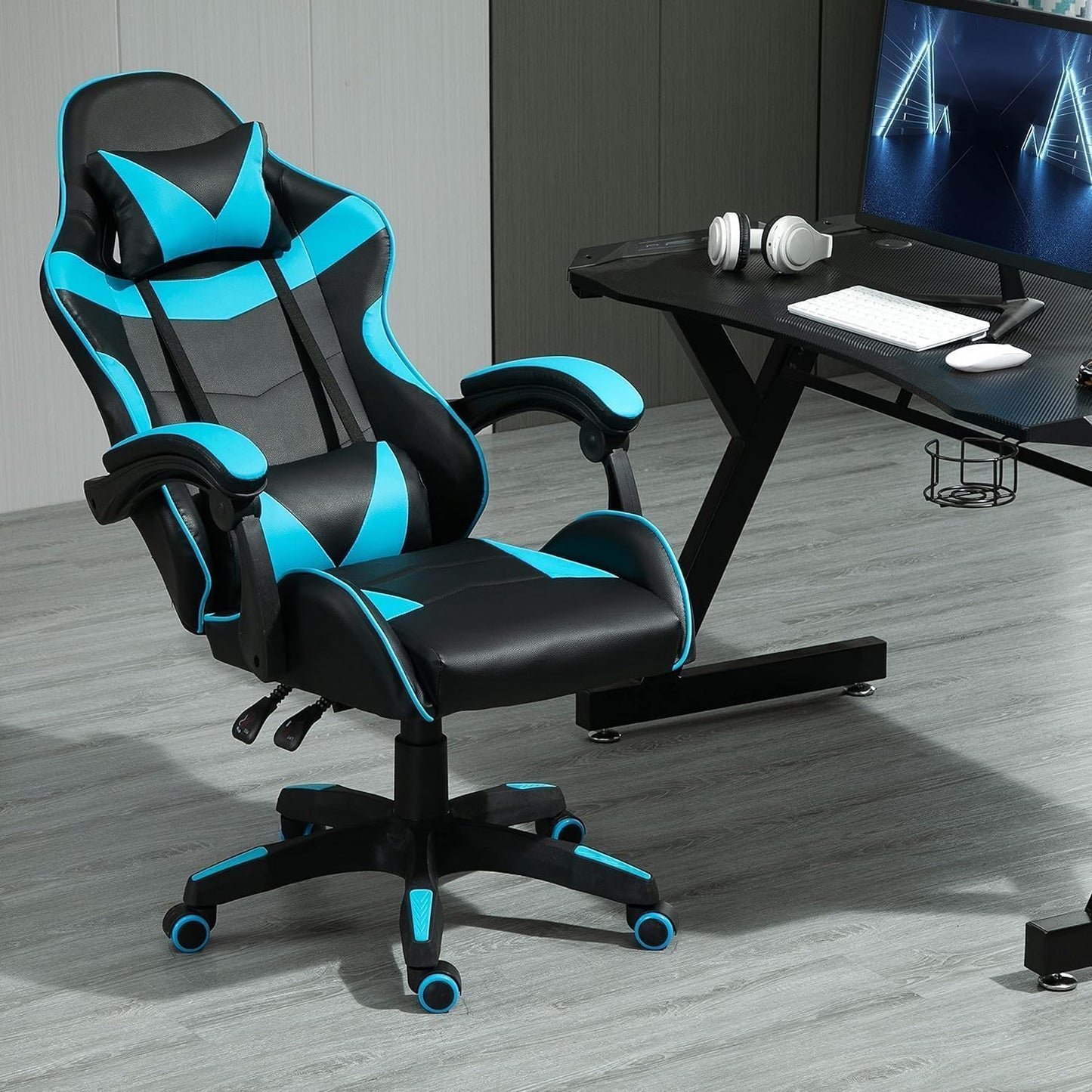 Ergonomischer Schreibtisch- und Gamingstuhl, Blau
