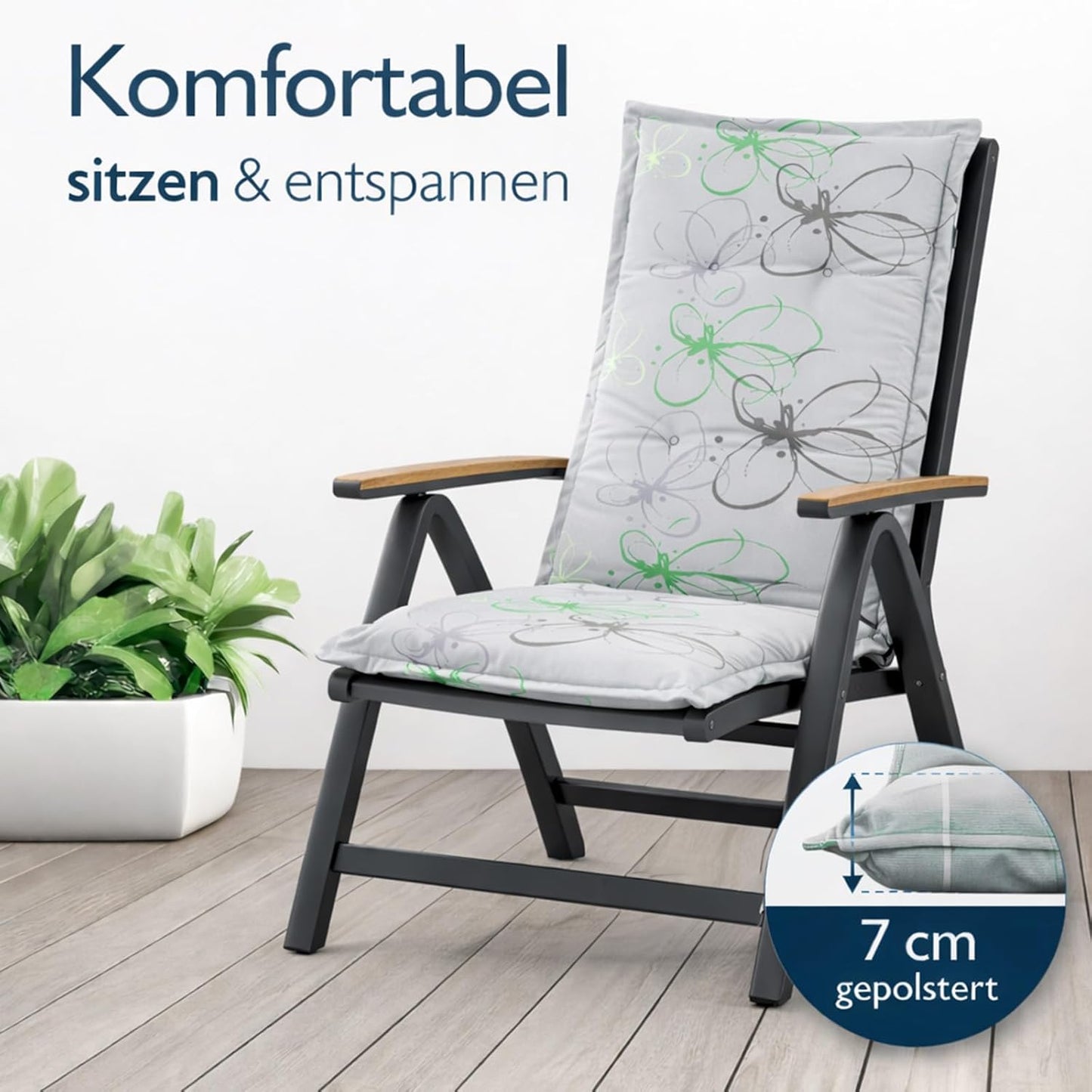 2er-Set Auflagen für Hochlehner-Gartenstühle, Motiv 4 2x Hochlehner