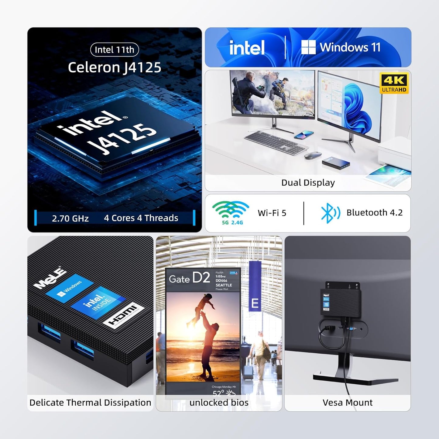 Lüfterloser Mini-PC Quieter2Q J4125 mit Windows 10 Pro, Quieter2Q J4125 8GB 256GB