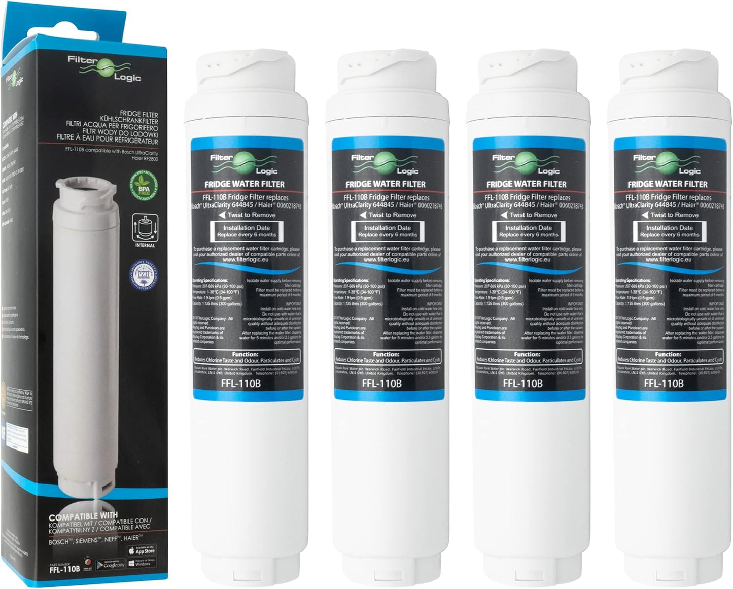 4er-Set Wasserfilter-Set FFL-110B für Kühlschrank, 4