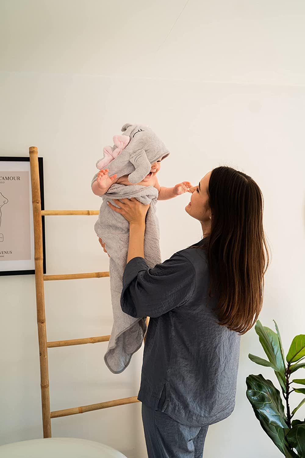 Baby-Kapuzenhandtuch-Set rosa Elefant mit Kapuze und Waschlappen, Rosa Elefant