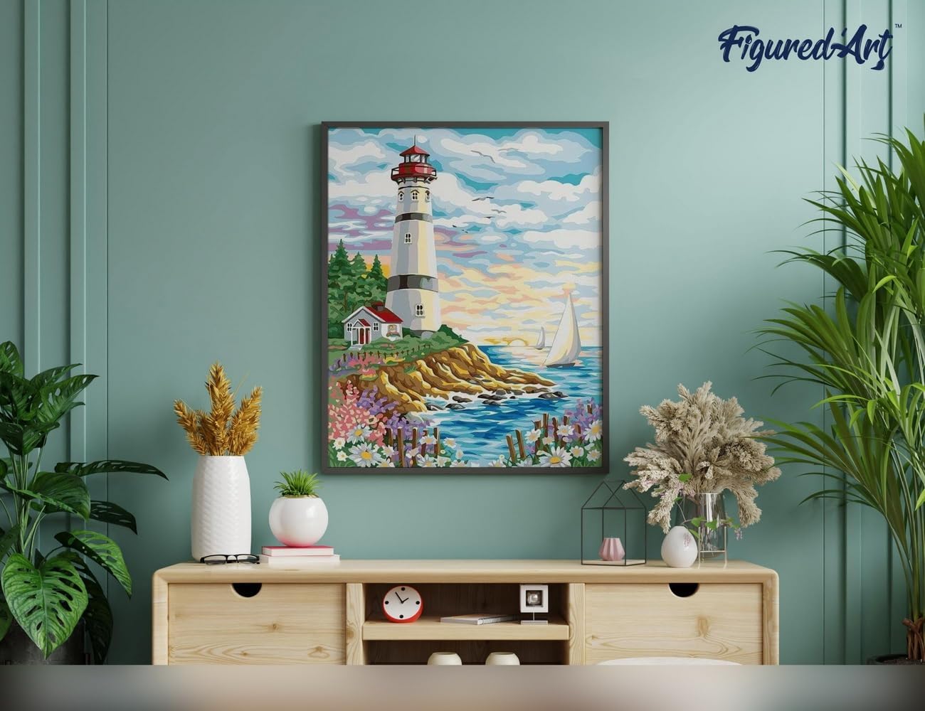 Malen nach Zahlen - Leuchtturm unter bewölktem Himmel, Leuchtturm unter bewölktem Himmel 40x50cm Mit Keilrahmen (nicht gespannt)