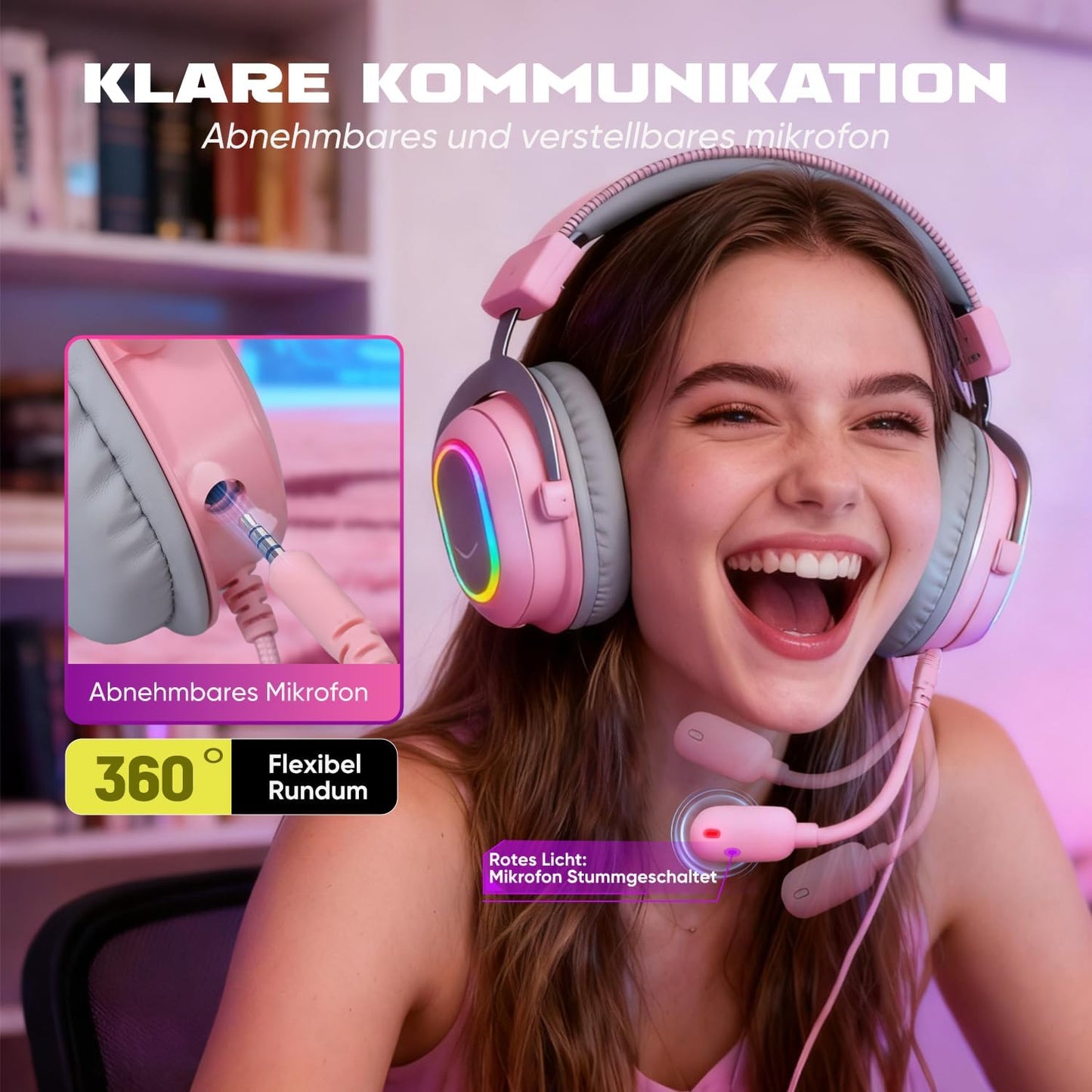 Gaming Headset mit Mikrofon, new pink