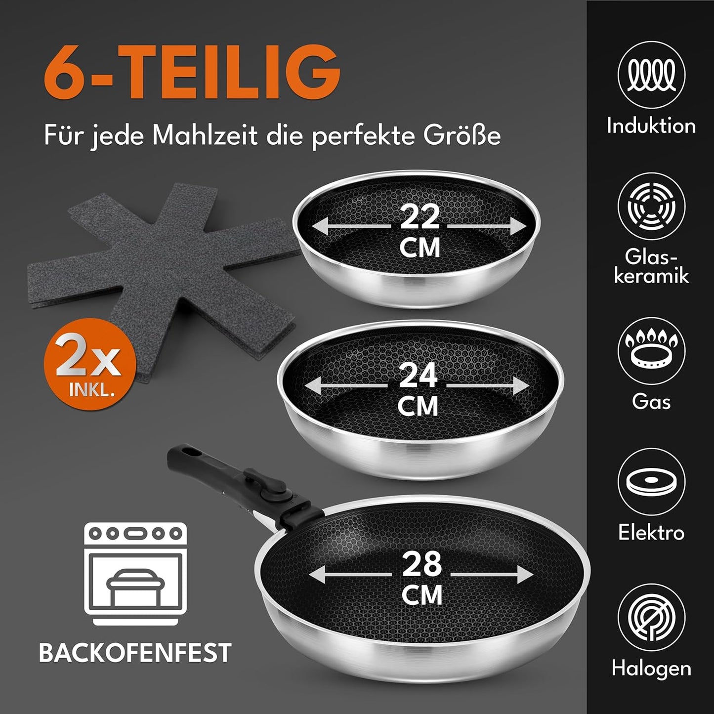 Pfannenset mit Abnehmbarem Griff (4-teilig)